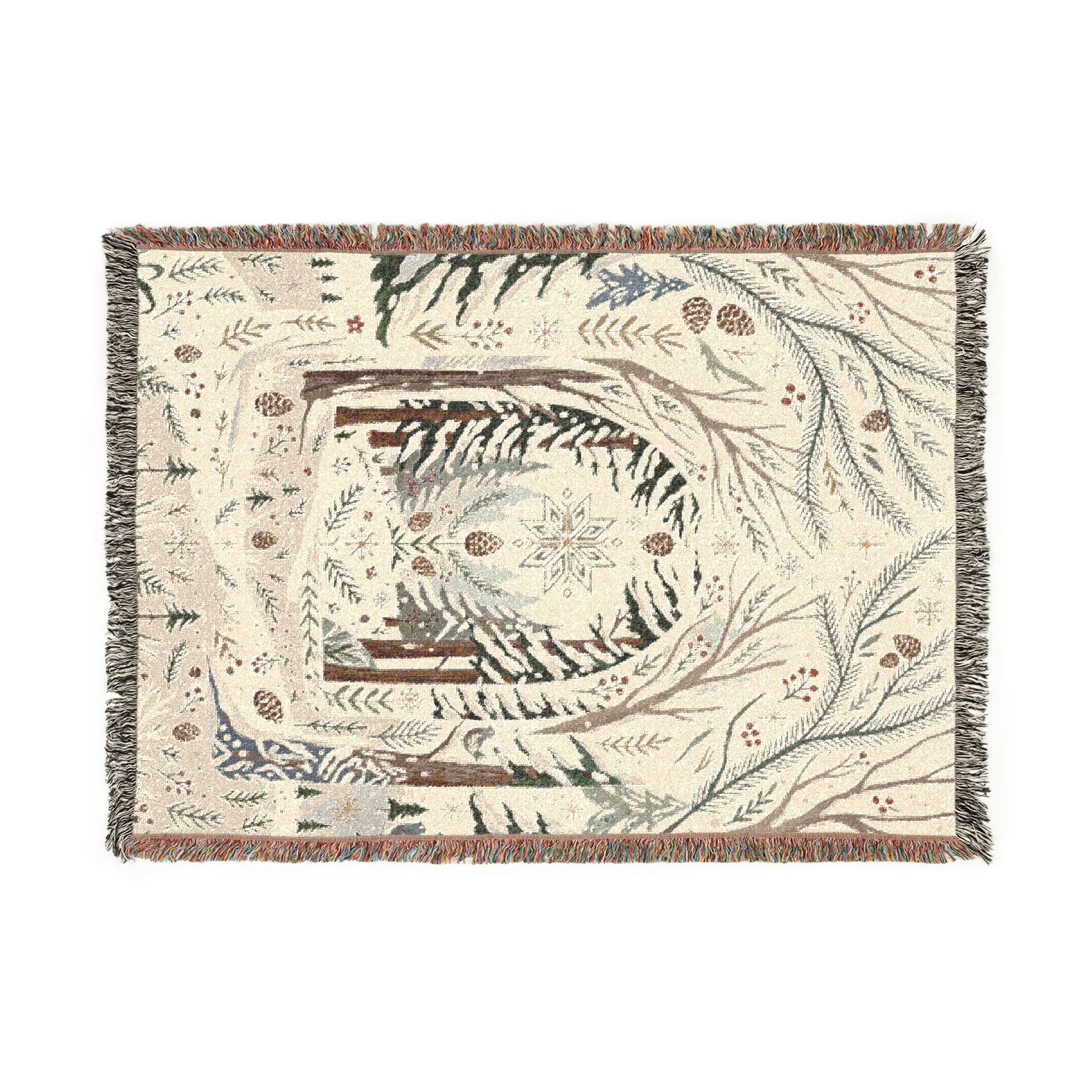 Nordic Folk Art Winter Forest Woven Throw Blanket Scandinavian Tapestry
