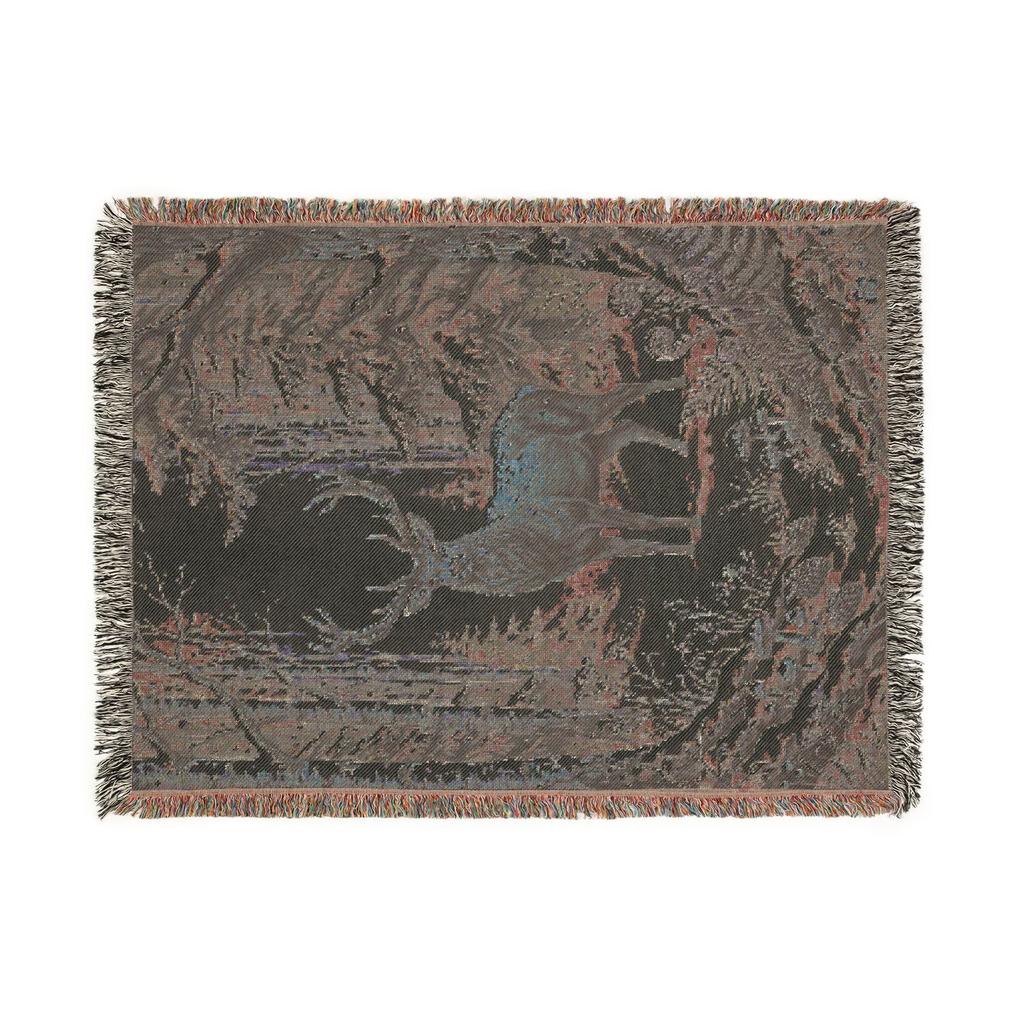 Winter Woodland Stag Woven Throw Blanket Rustic Snow Scene Tapestry