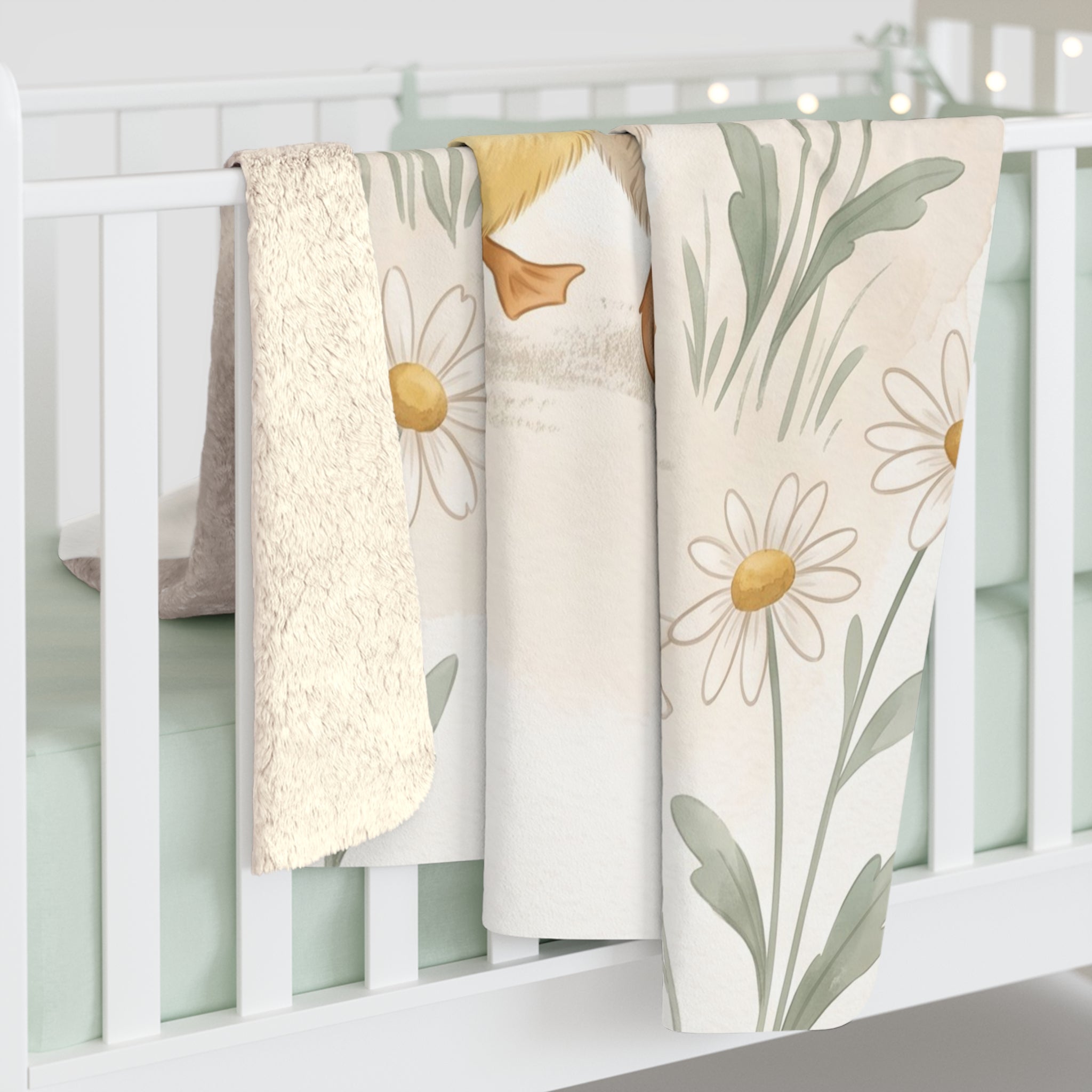 Watercolor Ducklings & Daisies Sherpa Fleece Blanket Cute Spring Nursery Throw