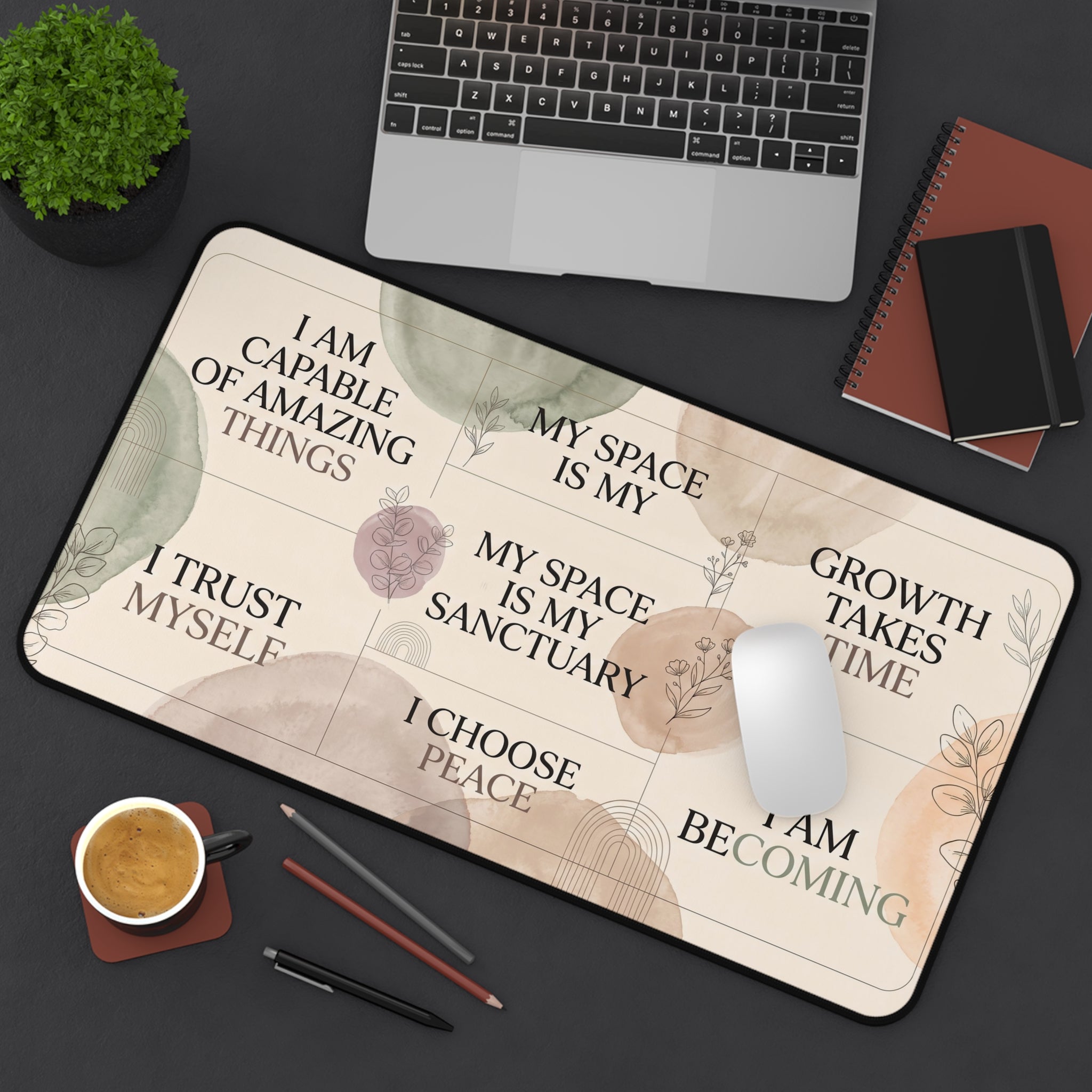 Mindfulness & Affirmations Desk Mat Pastel Watercolor Aesthetic Workspace Pad