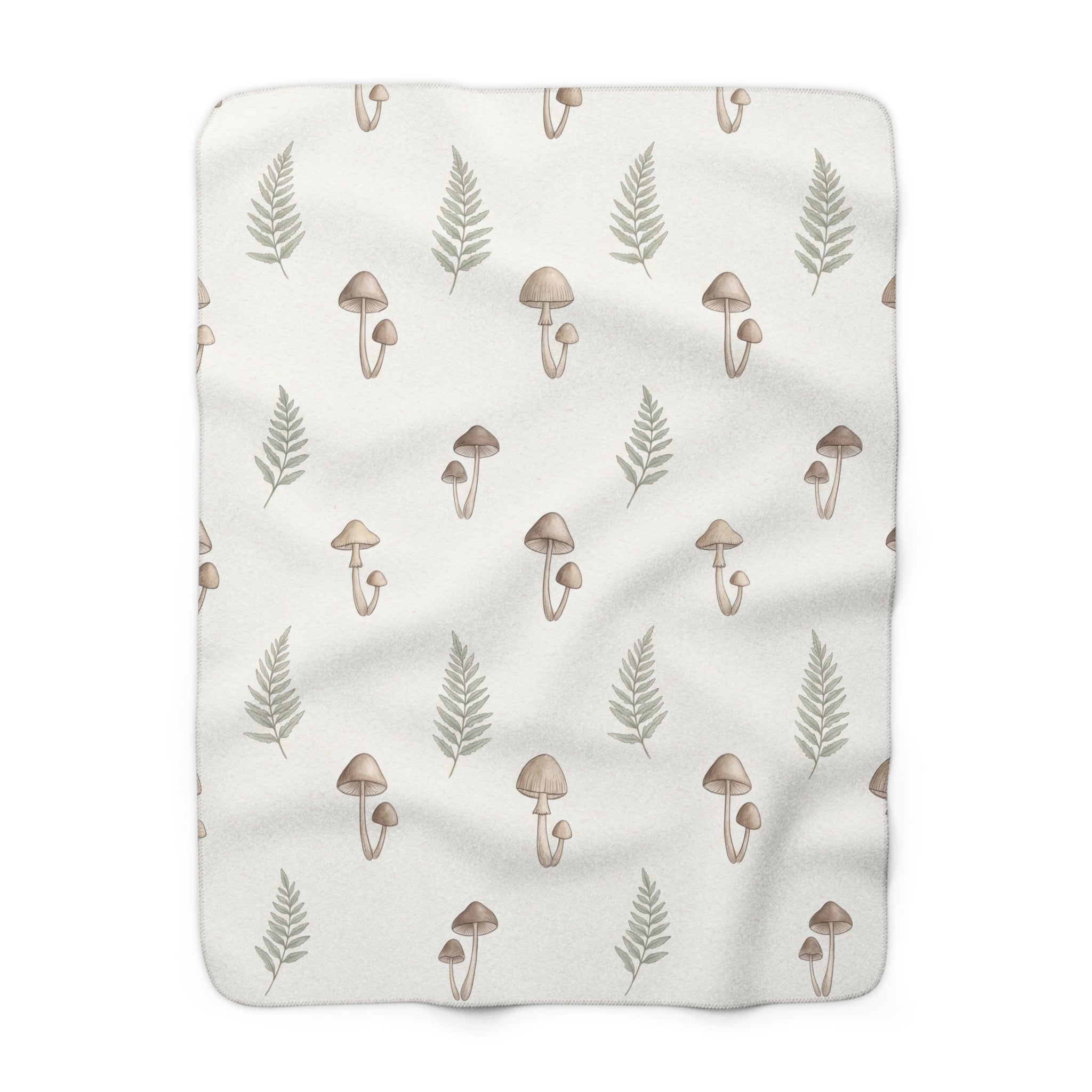 Minimalist Mushroom & Fern Sherpa Fleece Blanket Botanical Cottagecore Throw