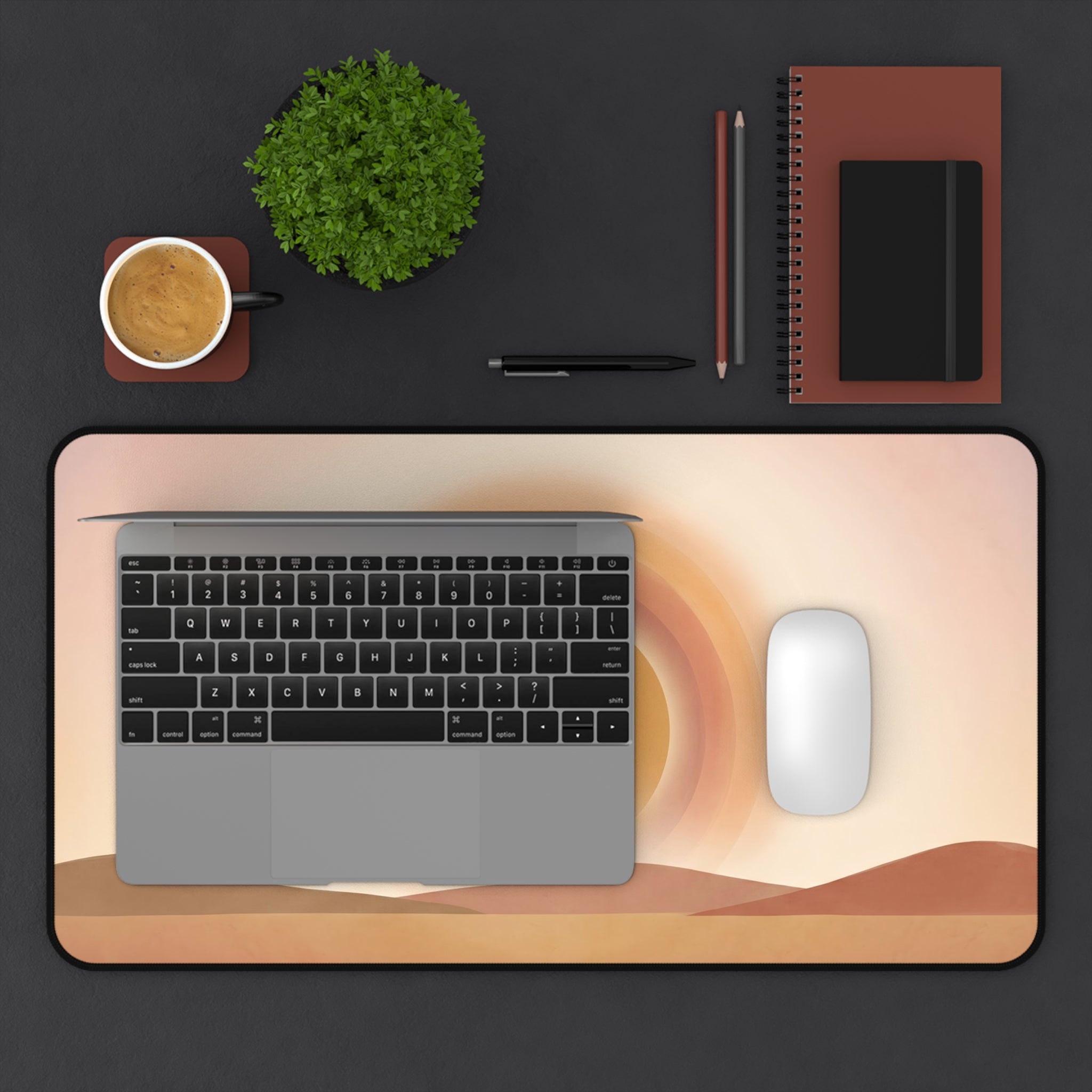 Minimalist Boho Sunset Desk Mat Warm Desert Landscape Art Aesthetic Pad