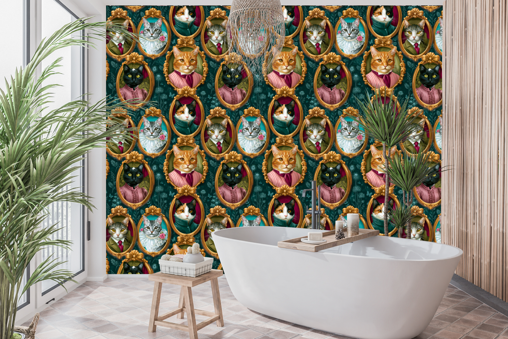 Victorian Whimsical Cat Portrait Peel and Stick Wallpaper