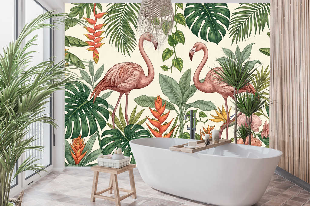 Tropical Flamingo Peel and Stick Wallpaper Botanical Wall Mural Bedroom