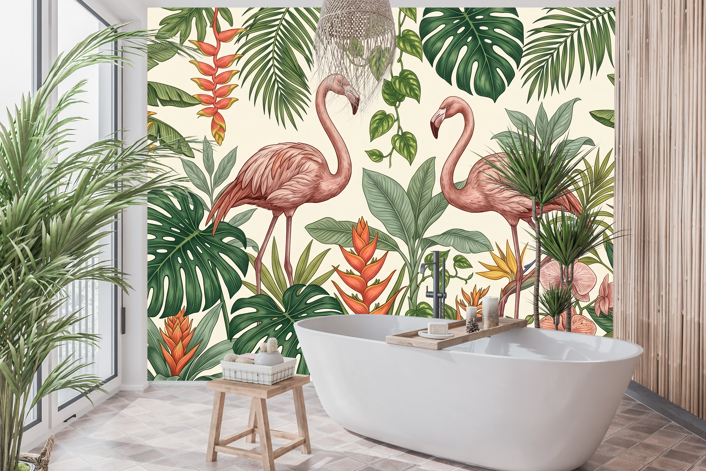 Tropical Flamingo Peel and Stick Wallpaper Botanical Wall Mural Bedroom
