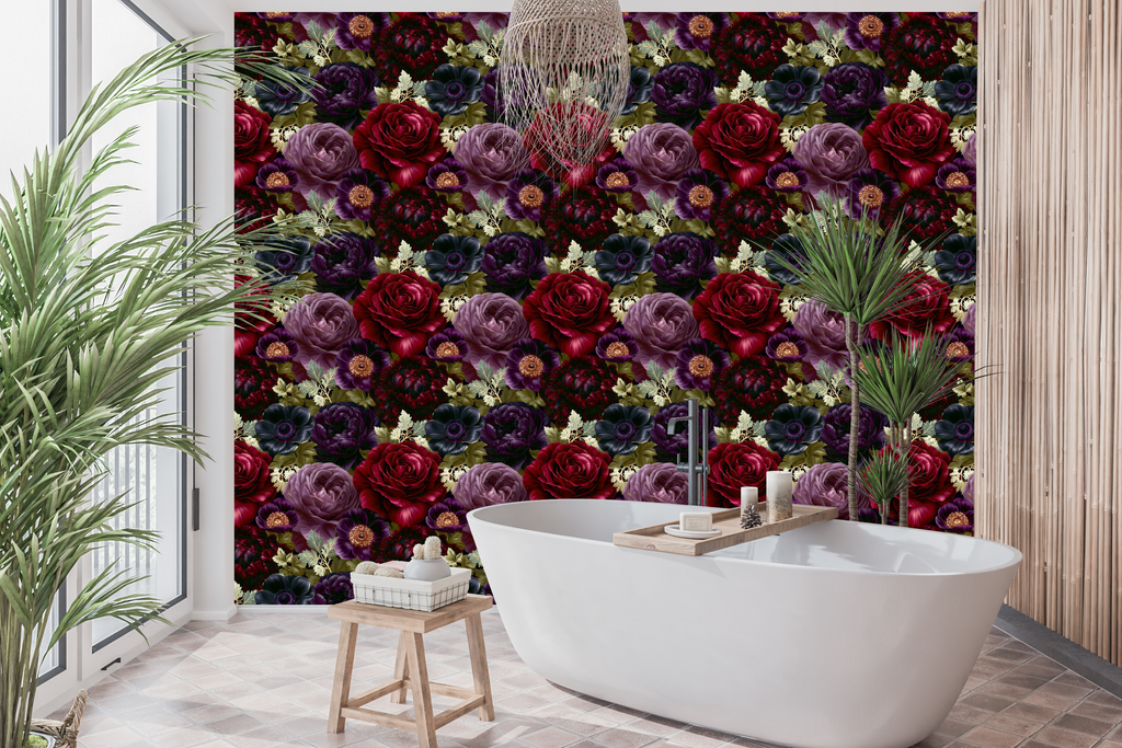 Dark Gothic Floral Peel and Stick Wallpaper Rose Purple Anemone