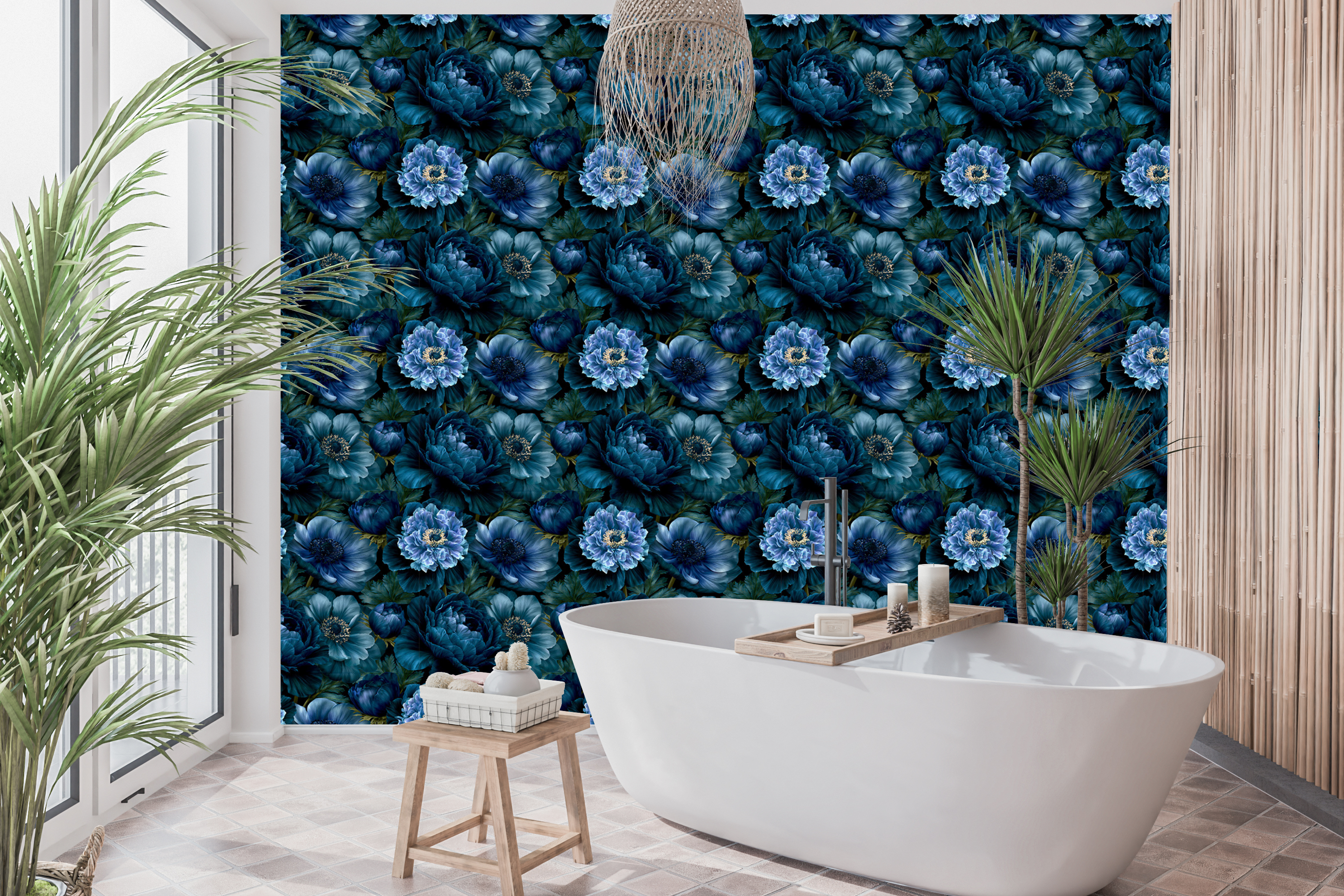 Dark Gothic Floral Wallpaper Moody Blue Botanical Mural
