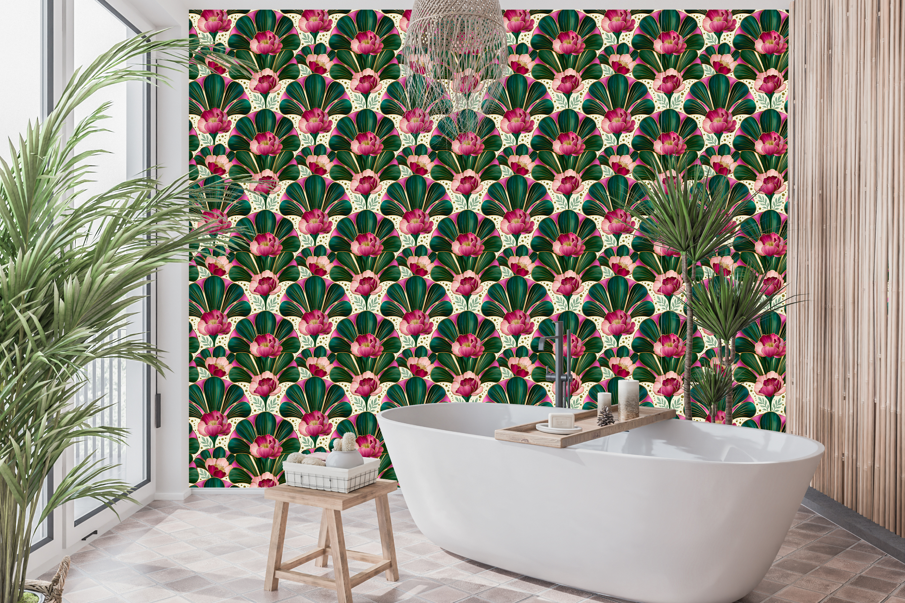 Art Nouveau Fan Wallpaper Pink Floral Art Deco Home