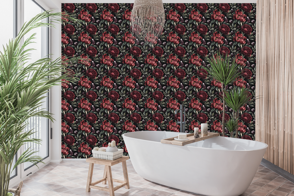 Dark Gothic Peony Peel and Stick Wallpaper Crystal Floral Bedroom