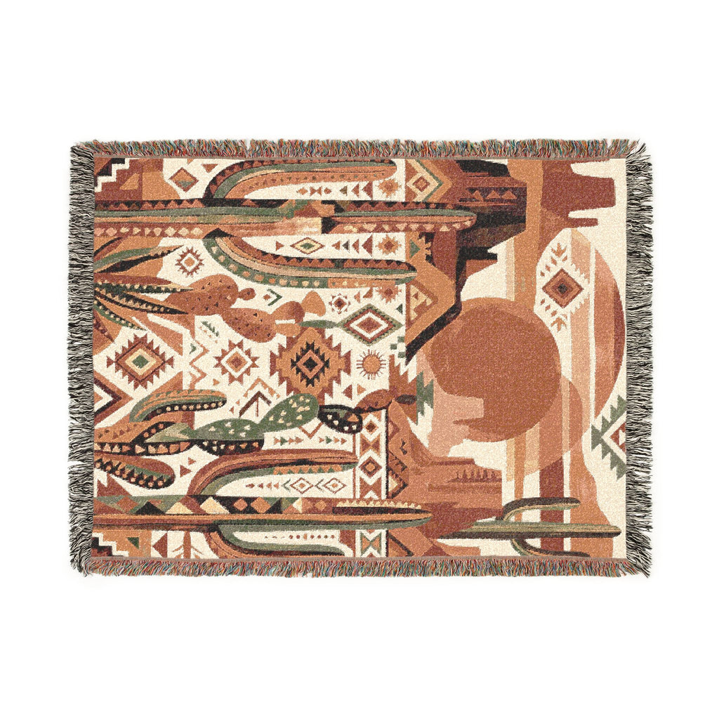 Southwestern Desert Sunset Woven Throw Blanket Boho Cactus Tapestry