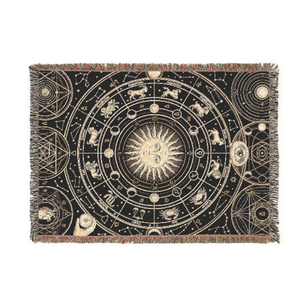 Vintage Esoteric Zodiac Woven Throw Blanket Sacred Geometry Tapestry