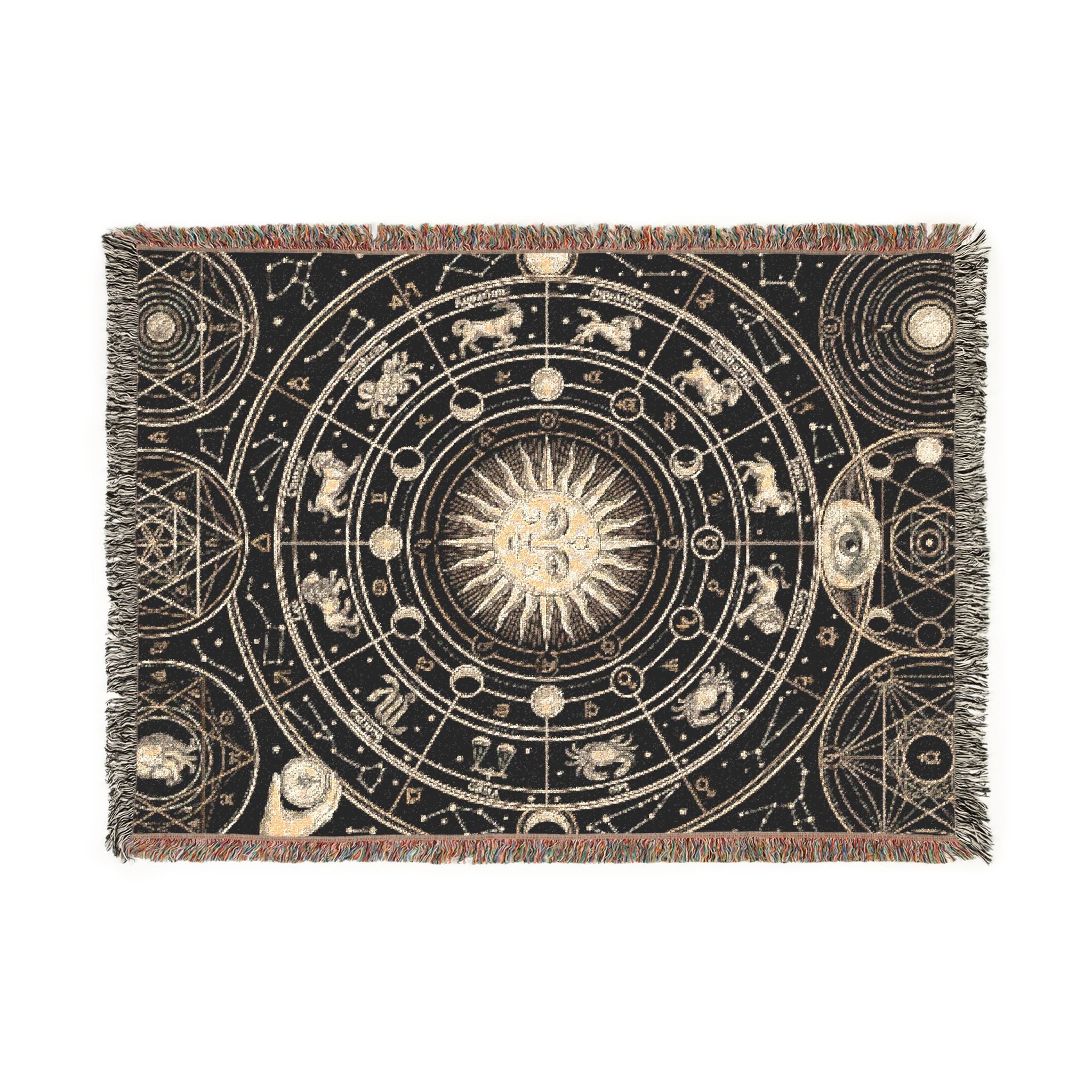 Vintage Esoteric Zodiac Woven Throw Blanket Sacred Geometry Tapestry