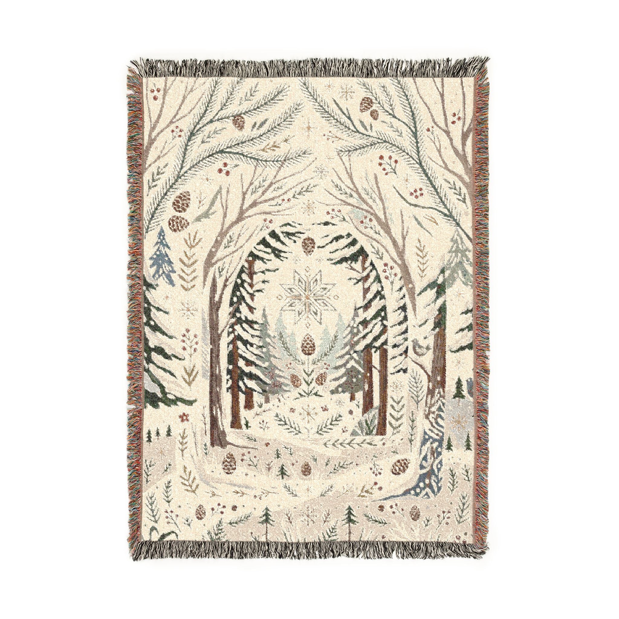 Nordic Folk Art Winter Forest Woven Throw Blanket Scandinavian Tapestry