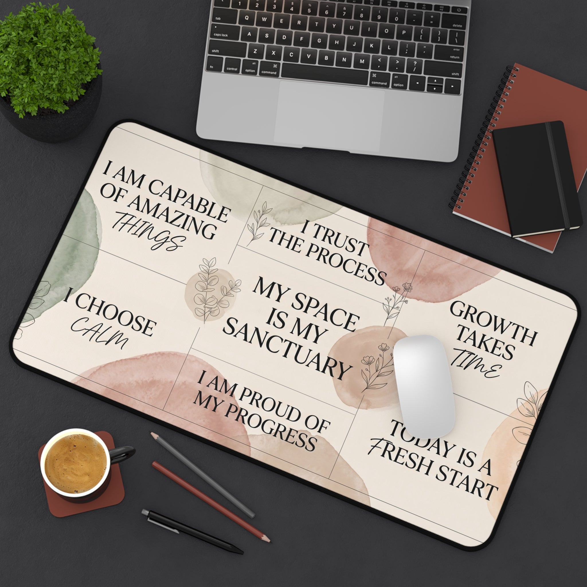 Pastel Watercolor Affirmations Desk Mat "I Choose Calm" Botanical Art Aesthetic Pad