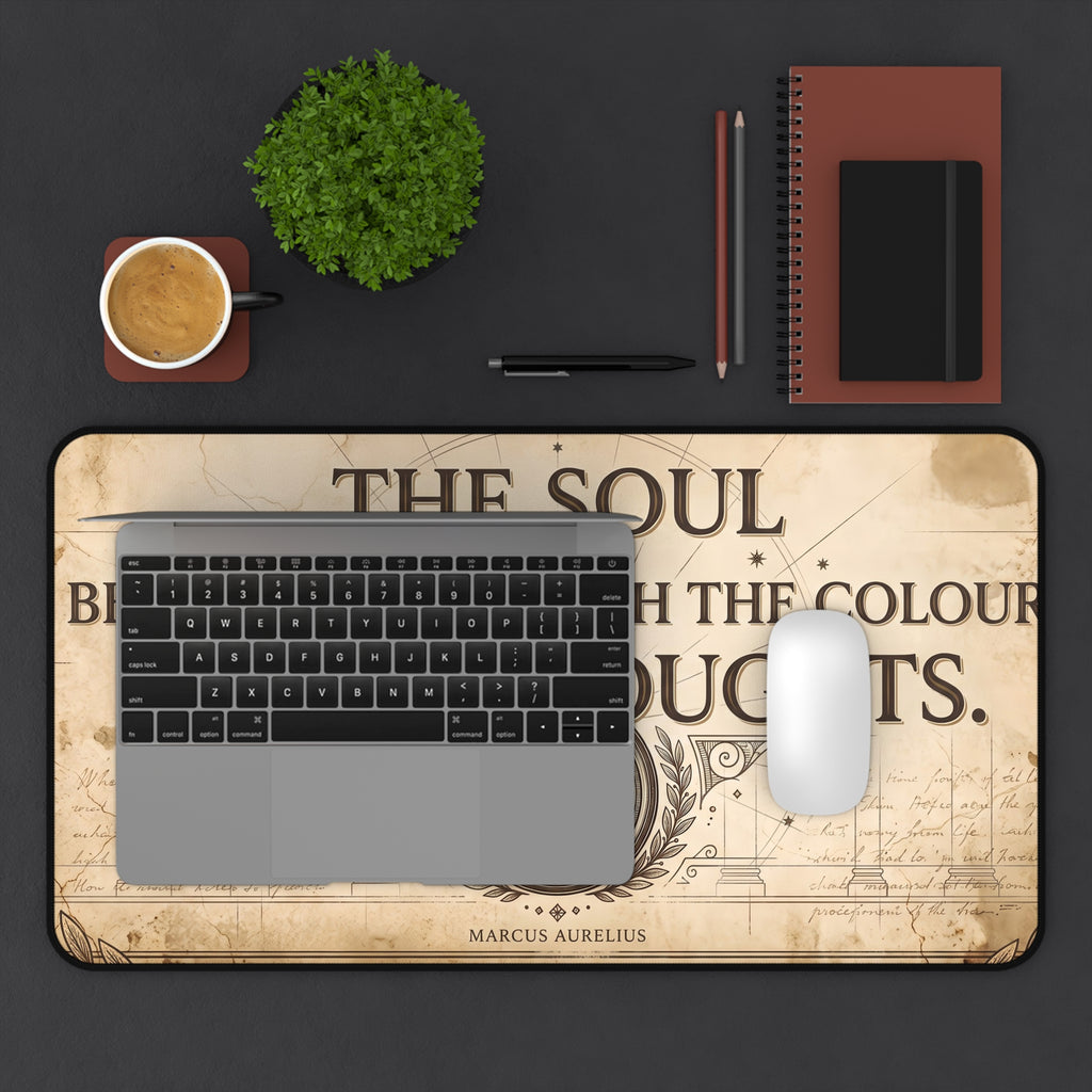 Stoic Philosophy Desk Mat Marcus Aurelius Quote & Vintage Compass Art Office Pad