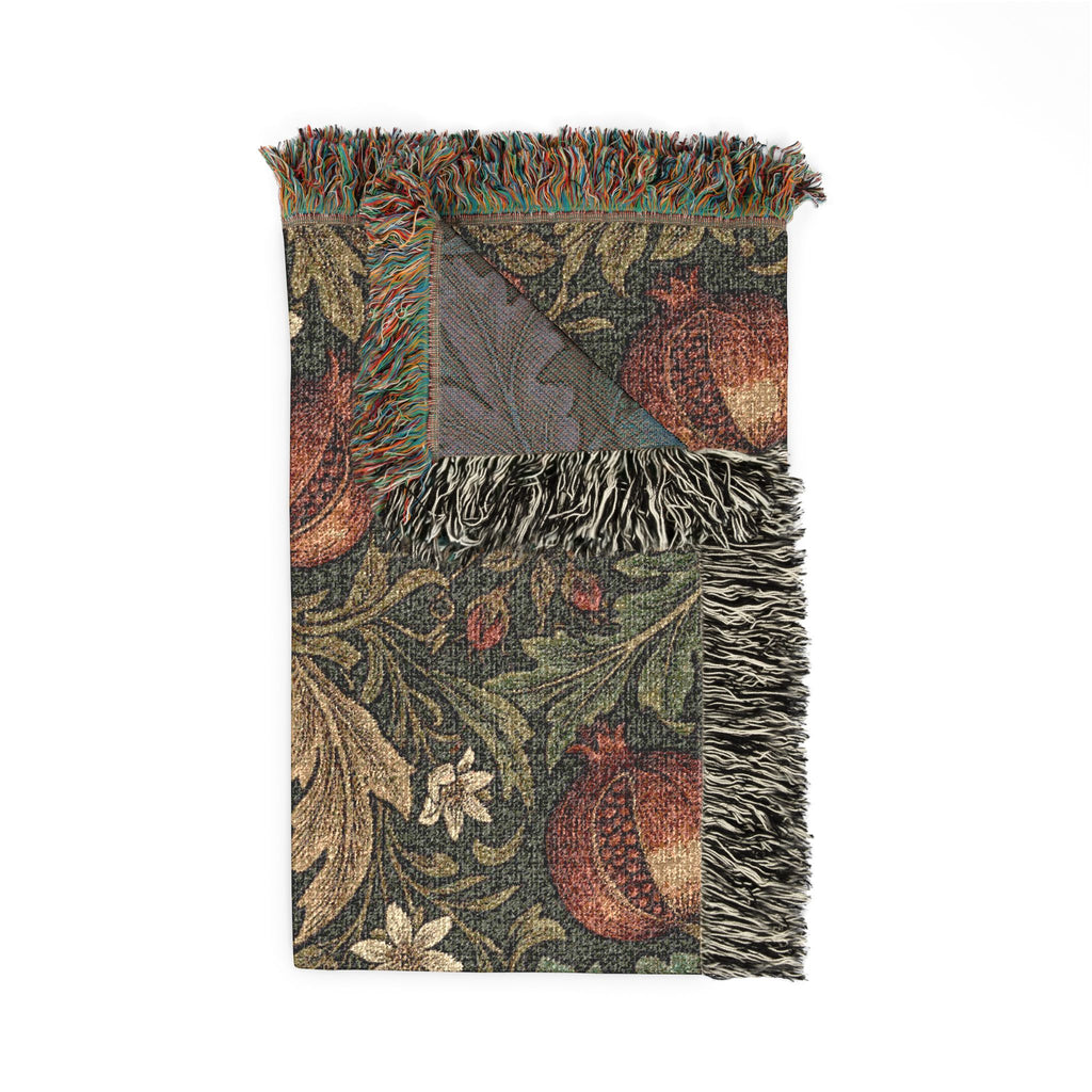 Vintage William Morris Pomegranate Woven Throw Blanket Olive Botanical Tapestry