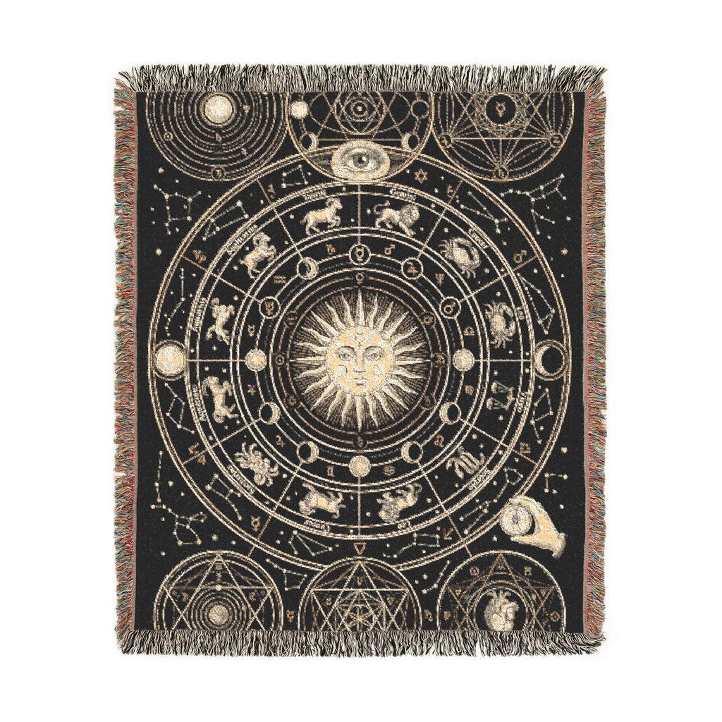 Vintage Esoteric Zodiac Woven Throw Blanket Sacred Geometry Tapestry