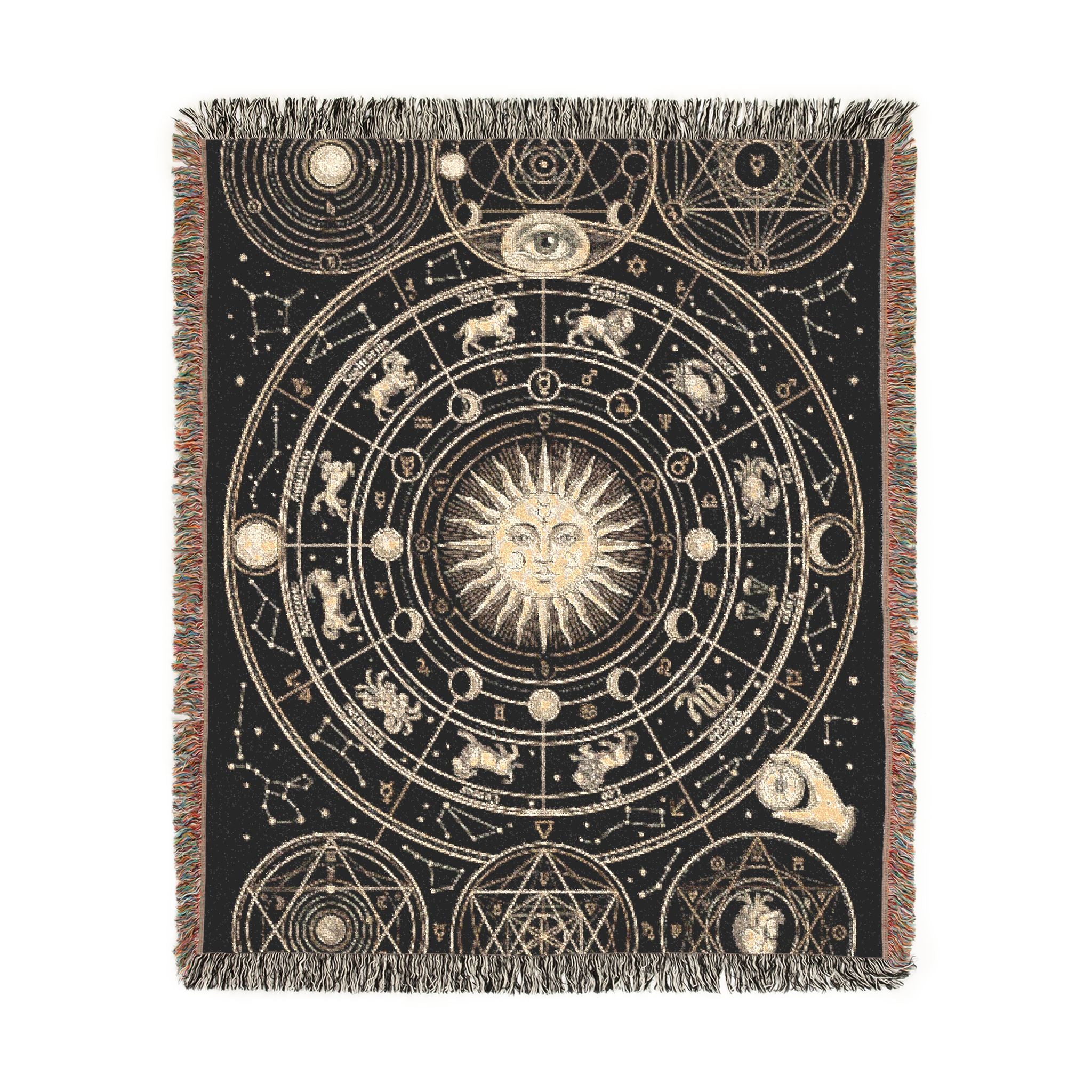 Vintage Esoteric Zodiac Woven Throw Blanket Sacred Geometry Tapestry