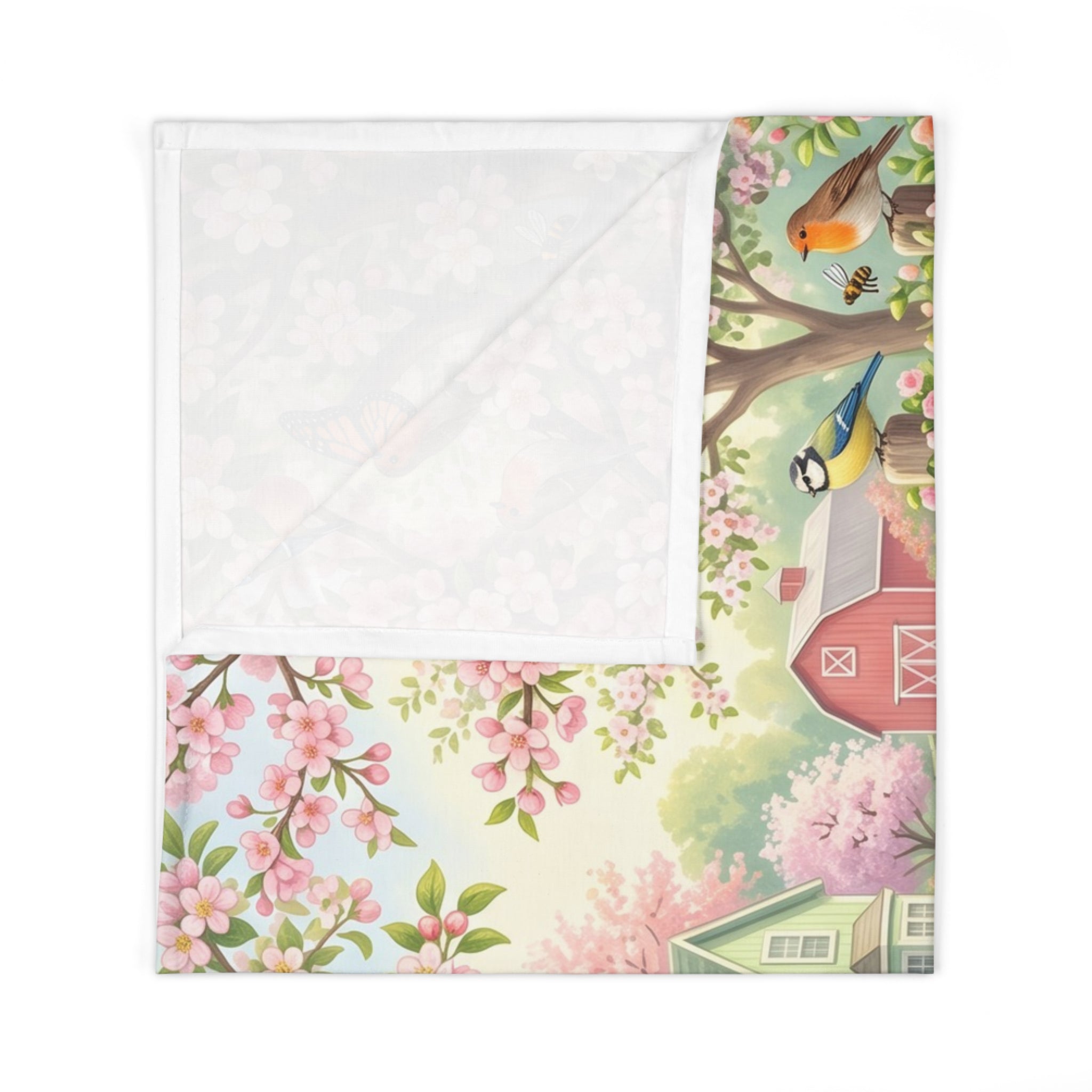 Storybook Spring Farm Animals Jersey Baby Swaddle Blanket Meadow Nursery Throw