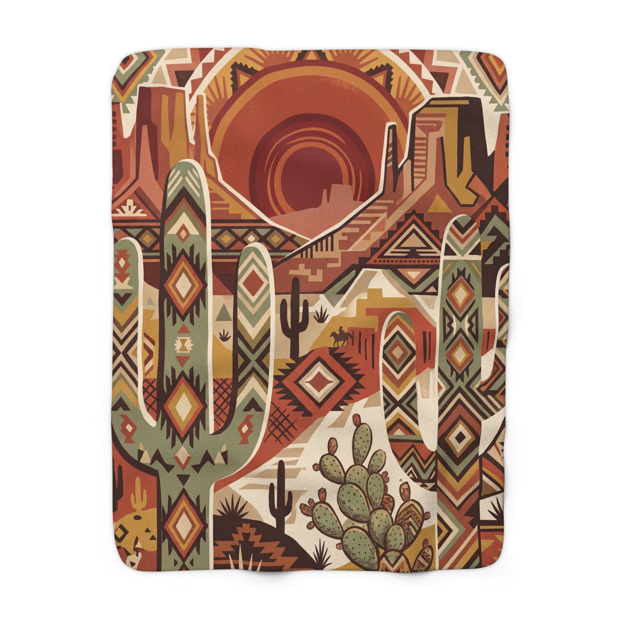 Southwestern Geometric Desert Sherpa Fleece Blanket Boho Cactus Throw