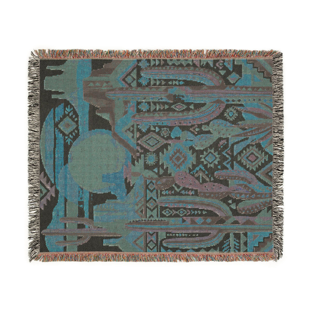 Southwestern Desert Sunset Woven Throw Blanket Boho Cactus Tapestry