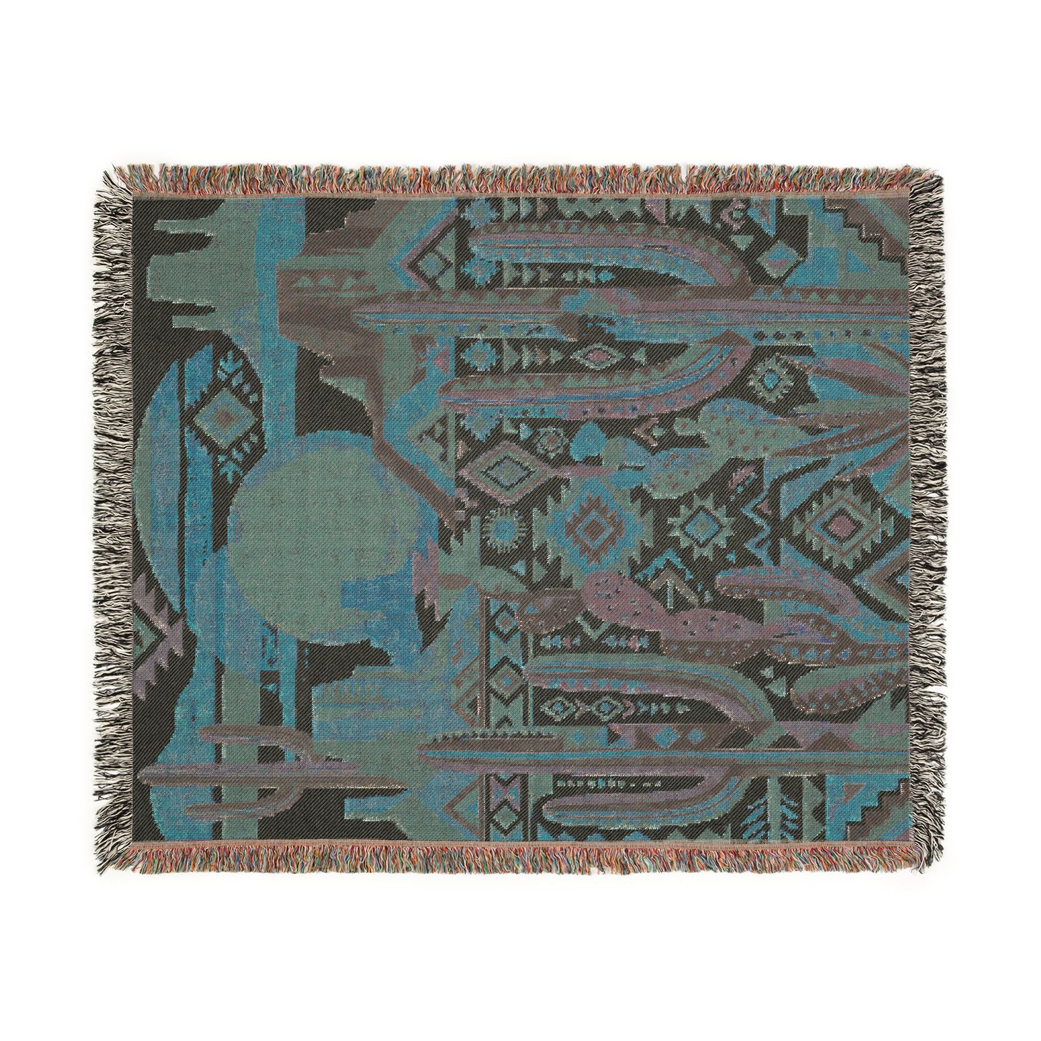 Southwestern Desert Sunset Woven Throw Blanket Boho Cactus Tapestry