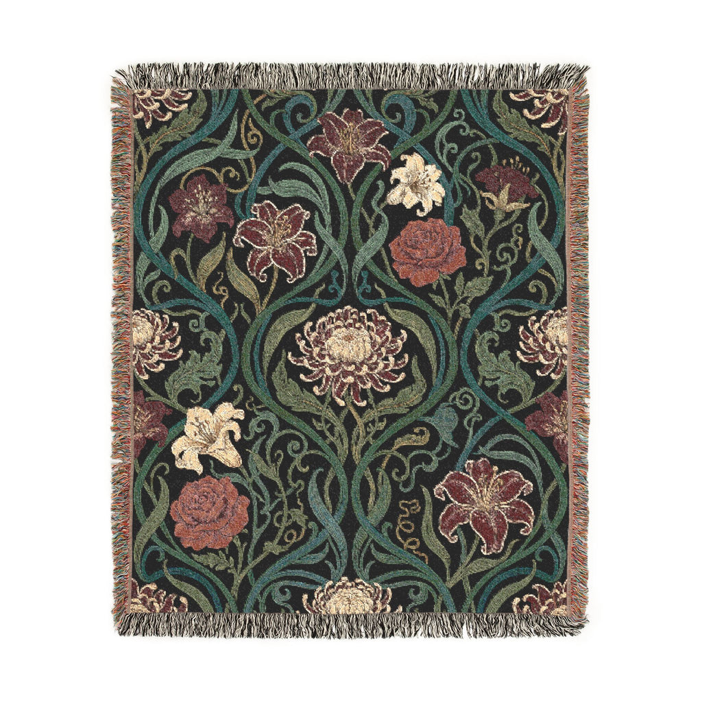 Art Nouveau Floral Woven Throw Blanket William Morris Style Tapestry