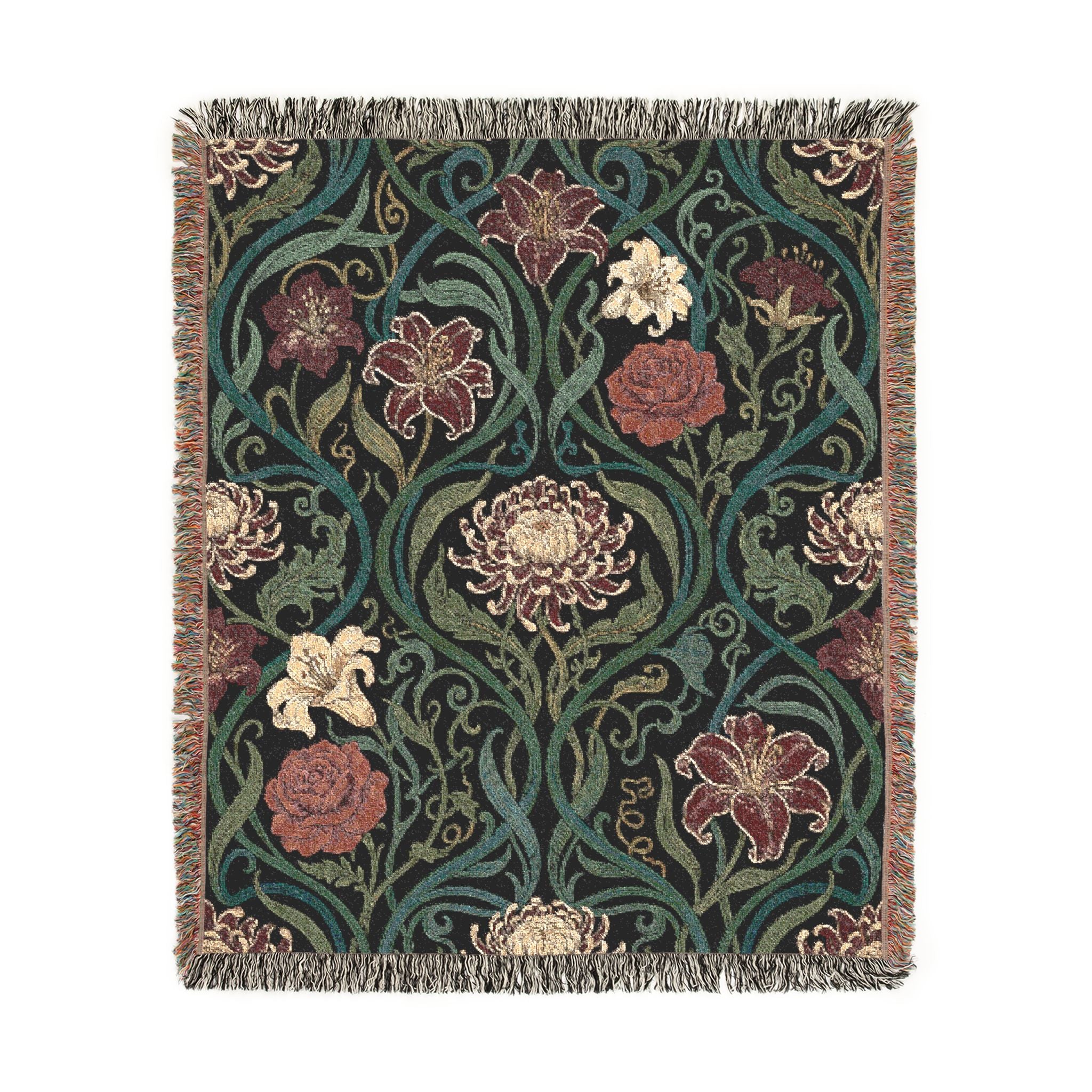 Art Nouveau Floral Woven Throw Blanket William Morris Style Tapestry