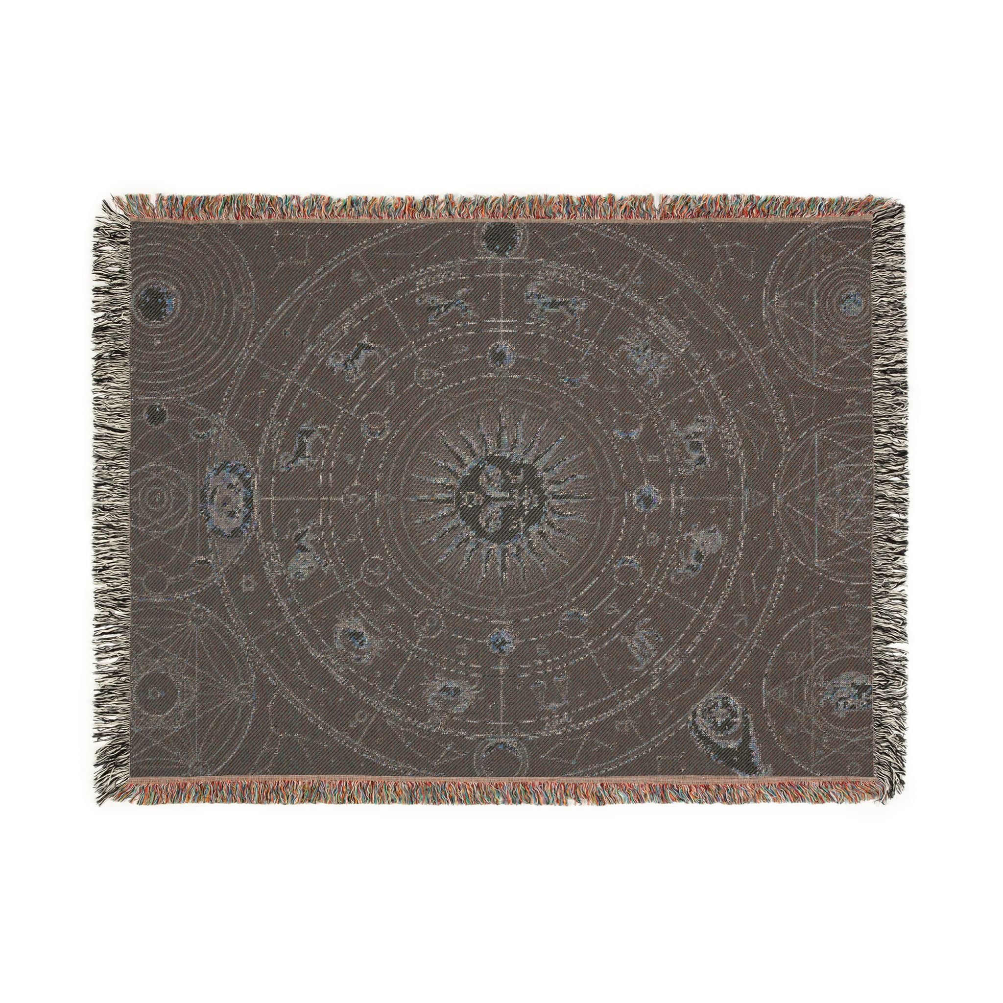 Vintage Esoteric Zodiac Woven Throw Blanket Sacred Geometry Tapestry