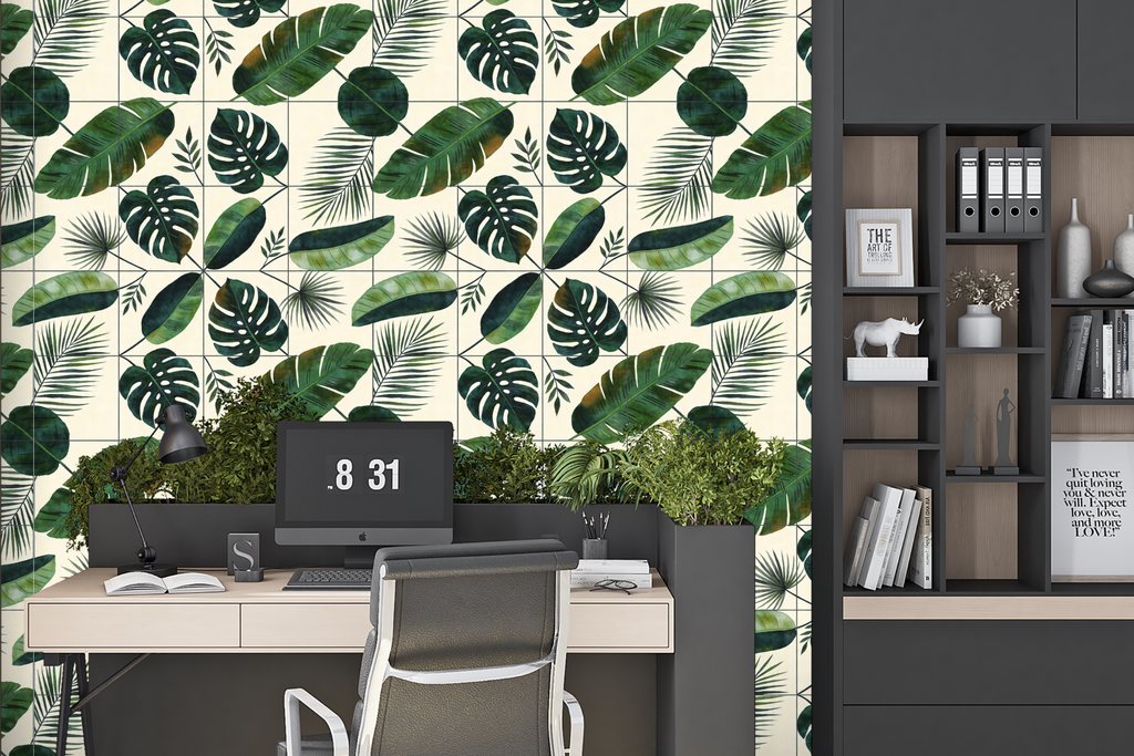 Tropical Leaf Wallpaper | Monstera & Palm Botanical Print