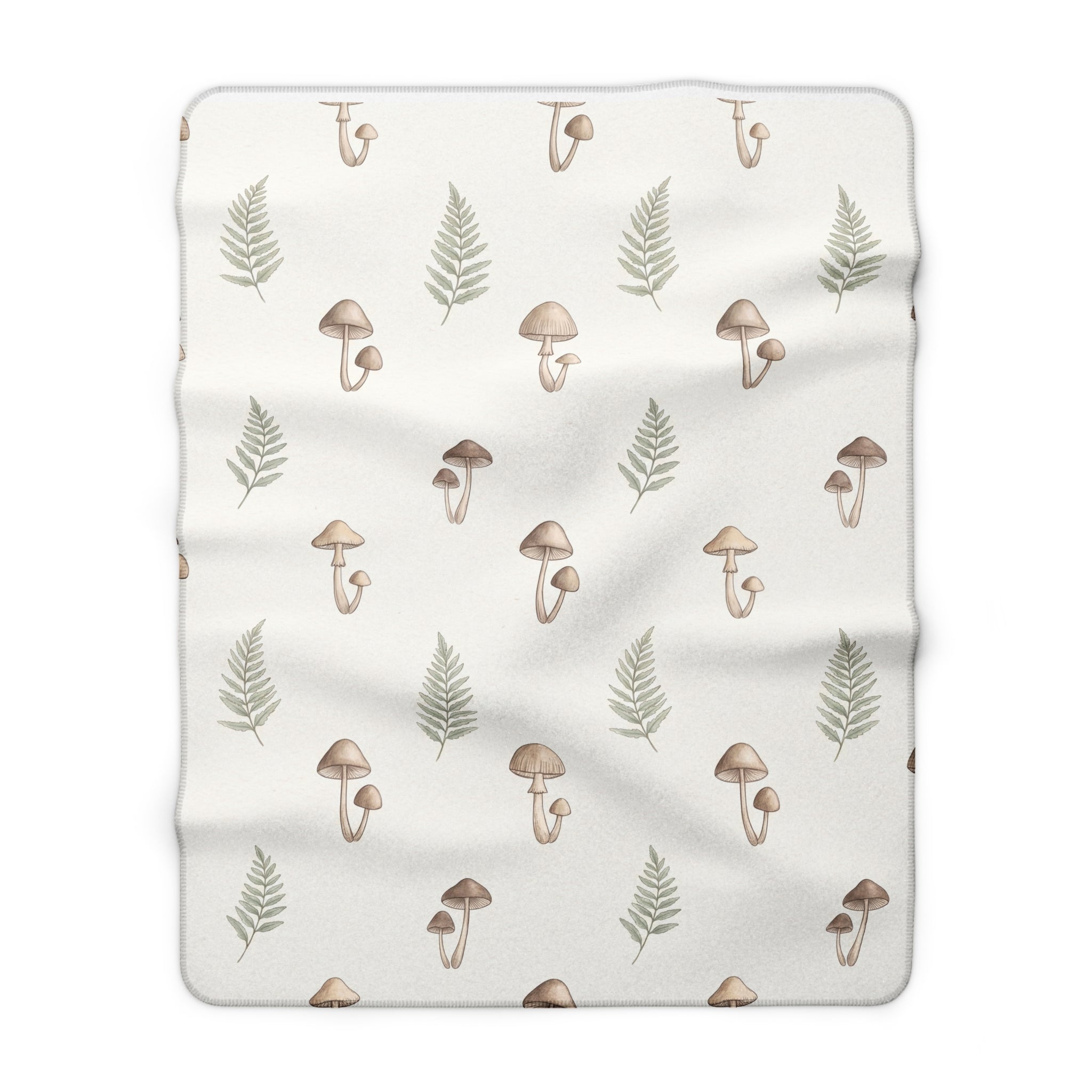Minimalist Mushroom & Fern Sherpa Fleece Blanket Botanical Cottagecore Throw