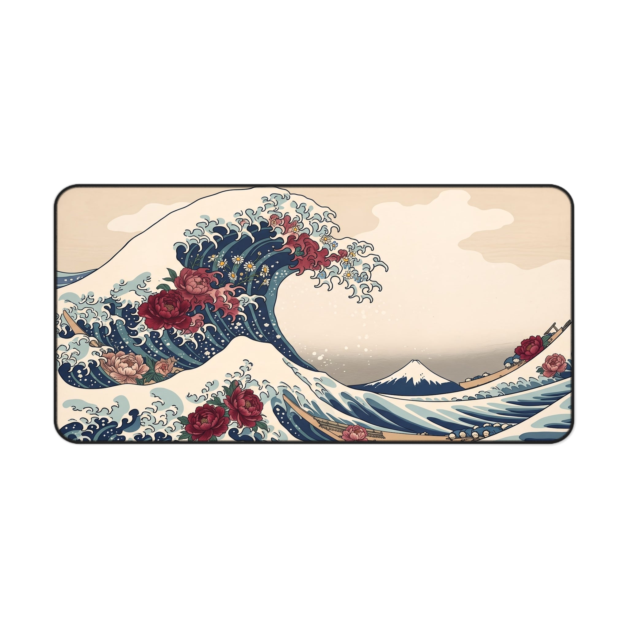Floral Great Wave Desk Mat Botanical Kanagawa Ukiyo-e Art Aesthetic Pad