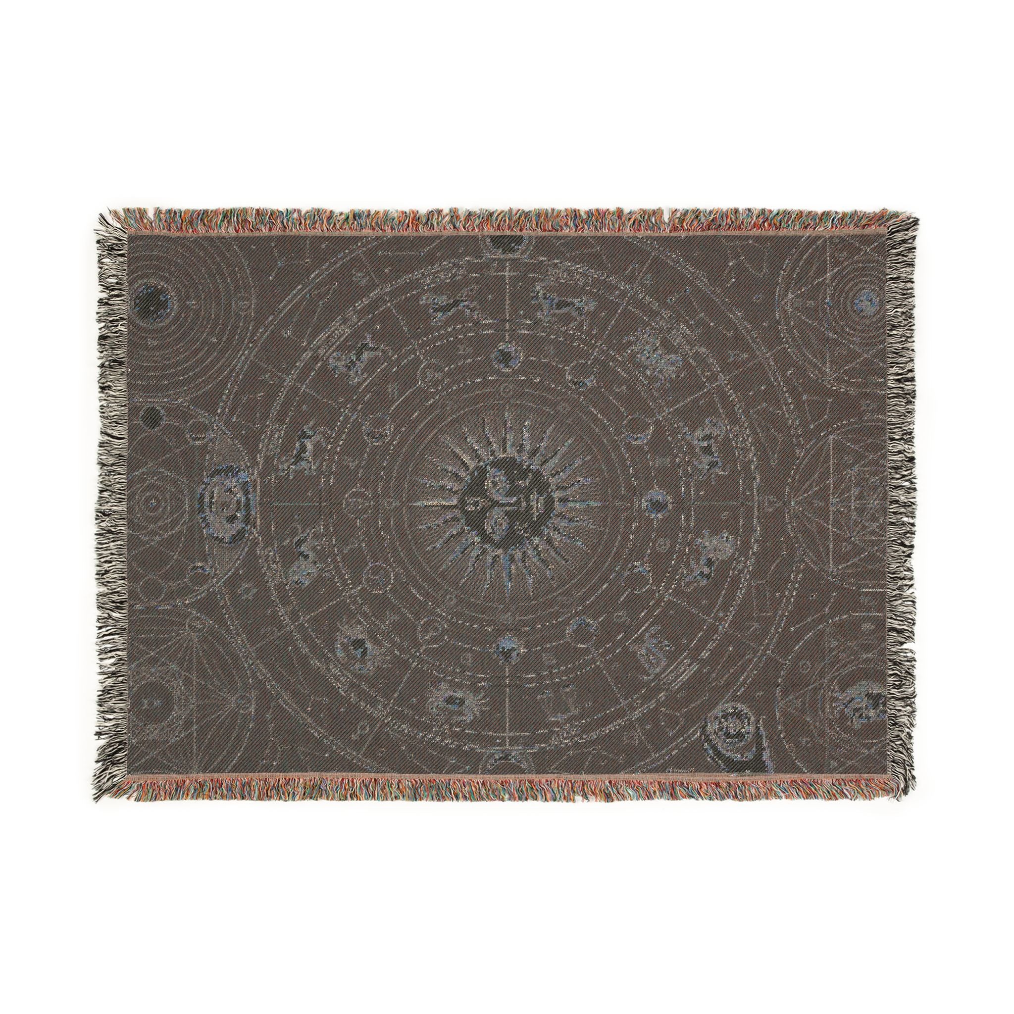 Vintage Esoteric Zodiac Woven Throw Blanket Sacred Geometry Tapestry