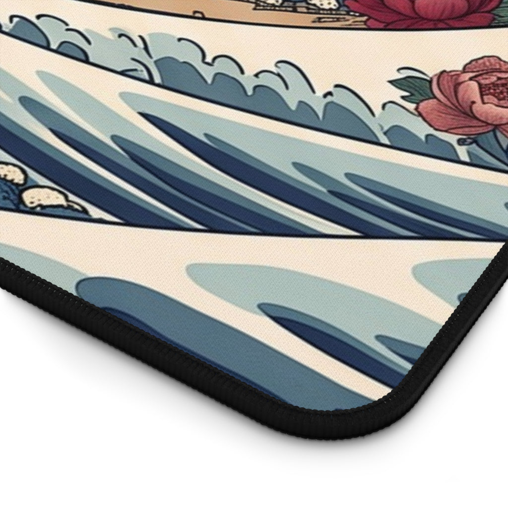 Floral Great Wave Desk Mat Botanical Kanagawa Ukiyo-e Art Aesthetic Pad