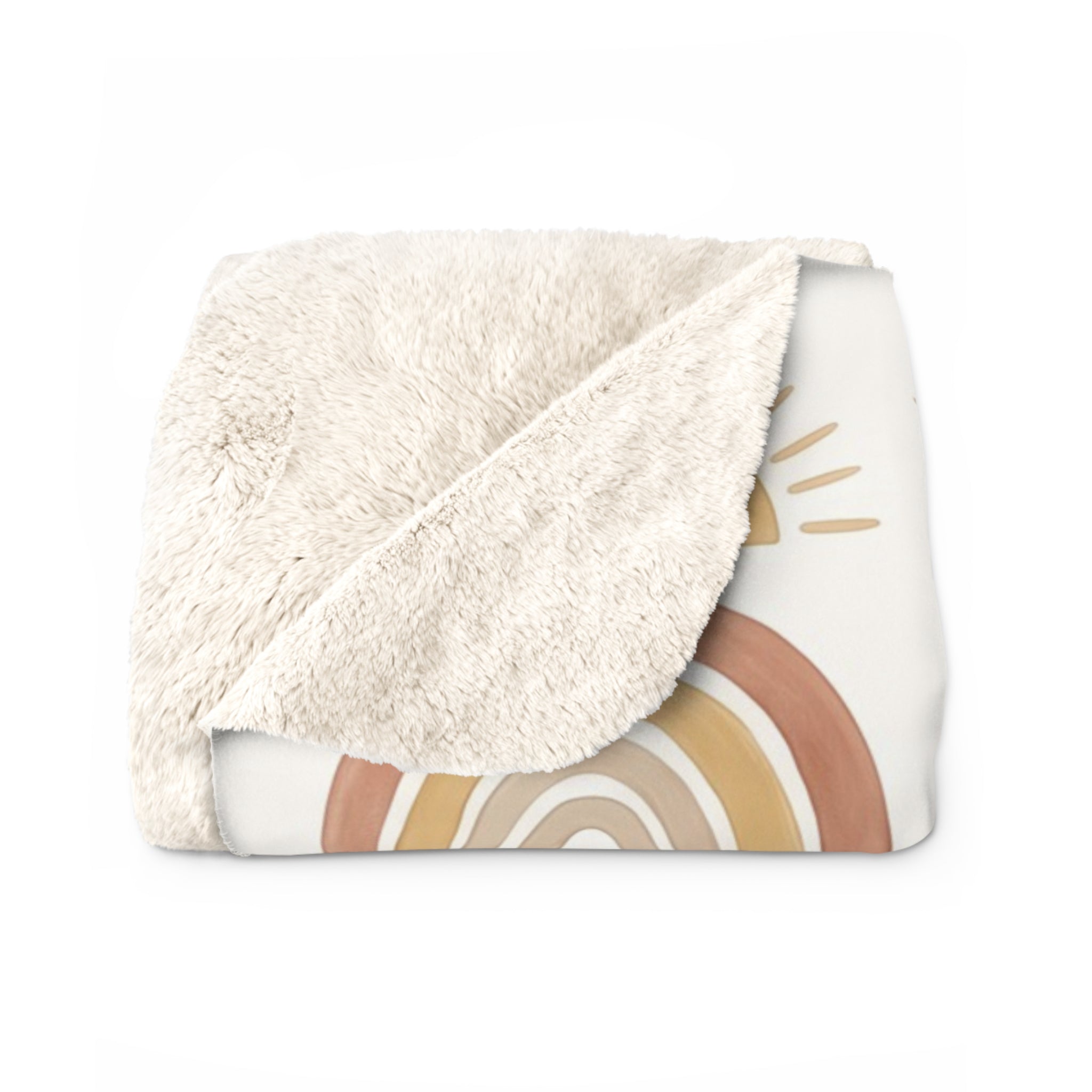 Boho Watercolor Rainbow & Sun Sherpa Fleece Blanket Neutral Nursery Throw