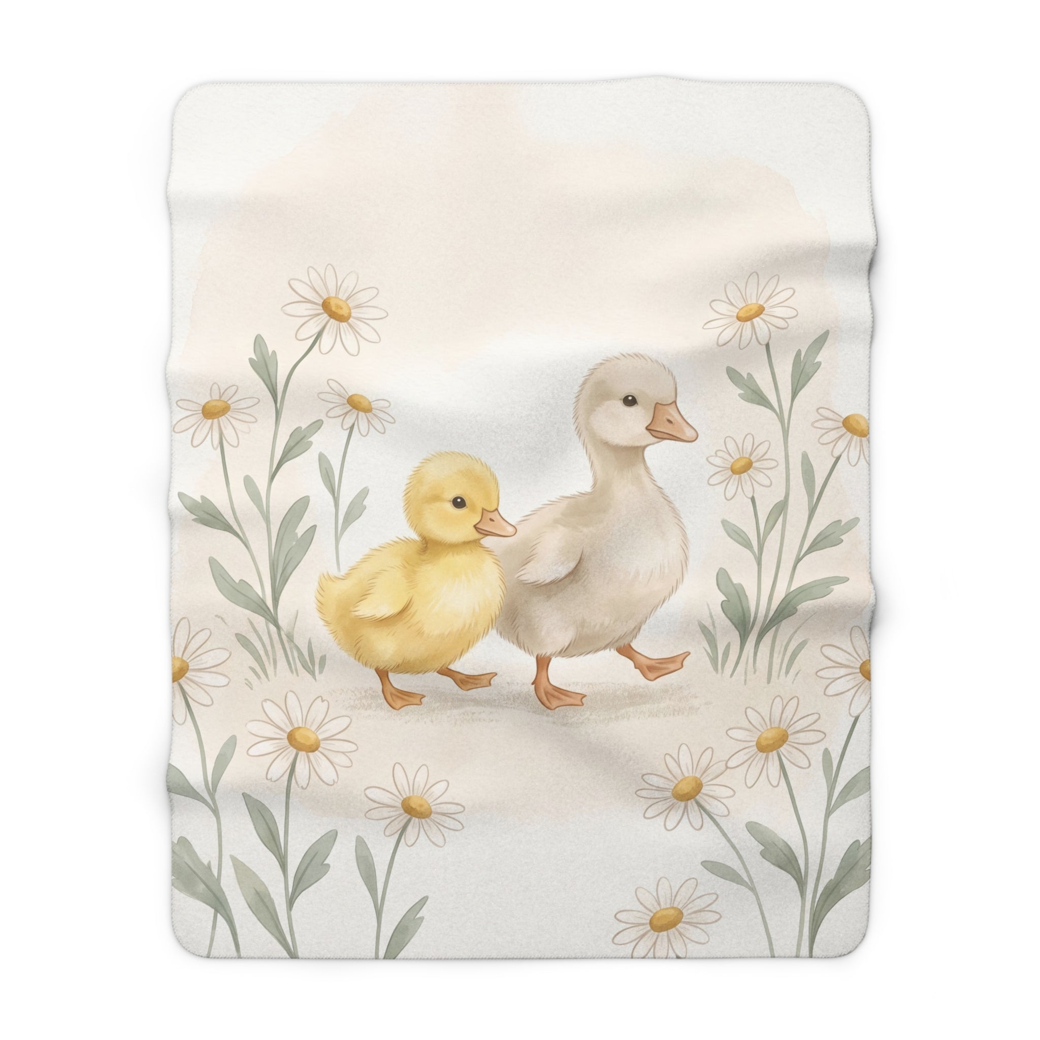 Watercolor Ducklings & Daisies Sherpa Fleece Blanket Cute Spring Nursery Throw