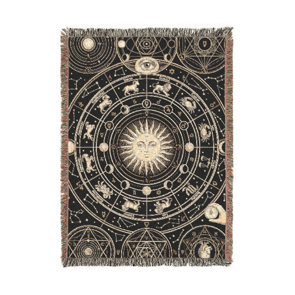 Vintage Esoteric Zodiac Woven Throw Blanket Sacred Geometry Tapestry