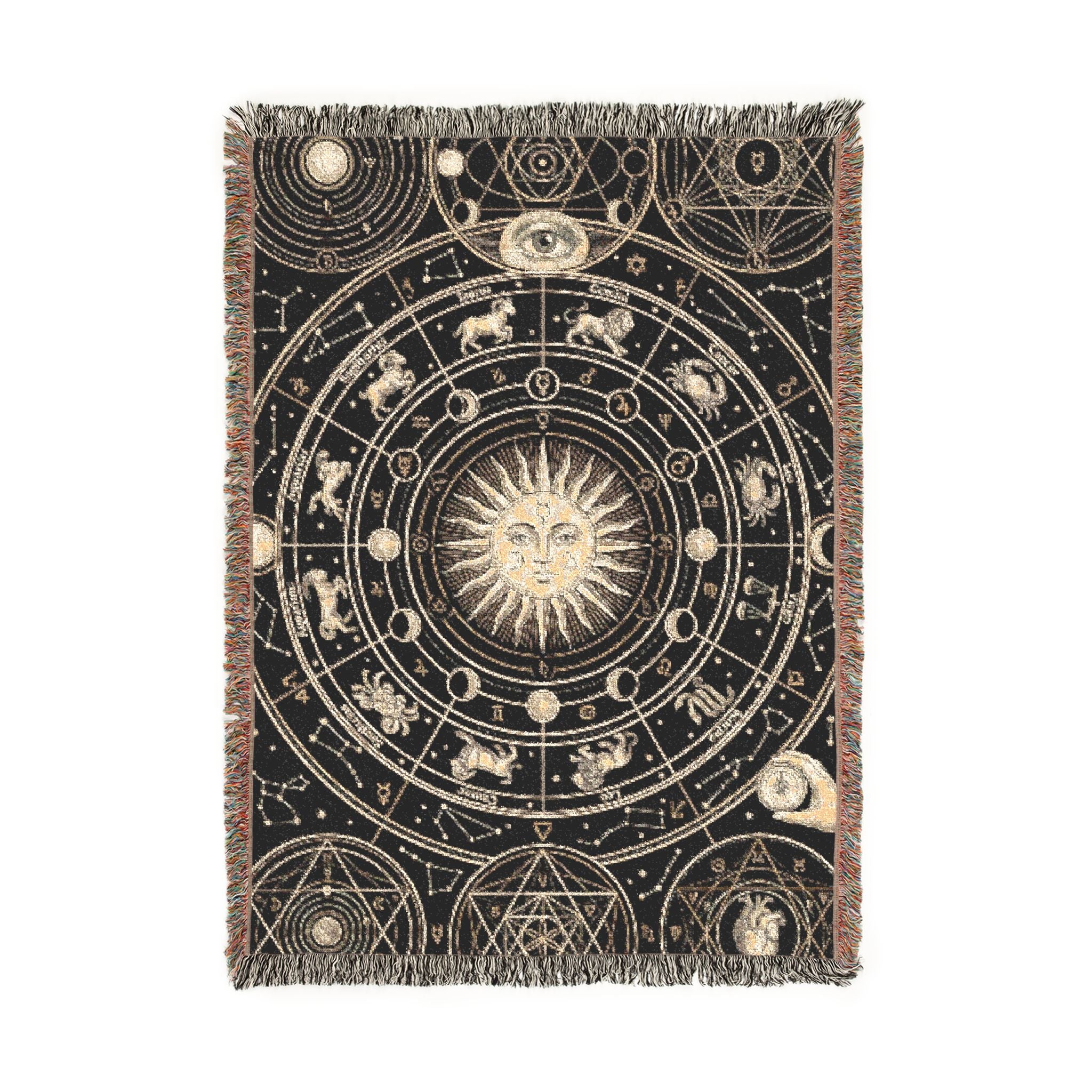 Vintage Esoteric Zodiac Woven Throw Blanket Sacred Geometry Tapestry