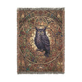 Gothic Owl Stained Glass Woven Throw Blanket Mystical Cathedral Tapestry
