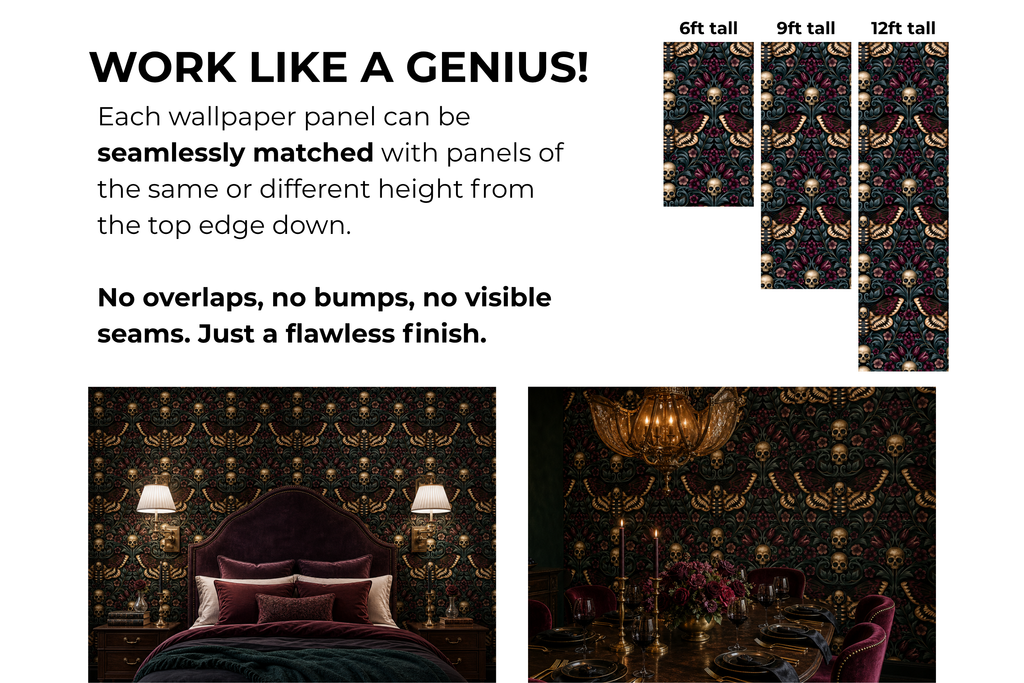 Gothic Skull Wallpaper Dark Damask Moth Floral Bedroom