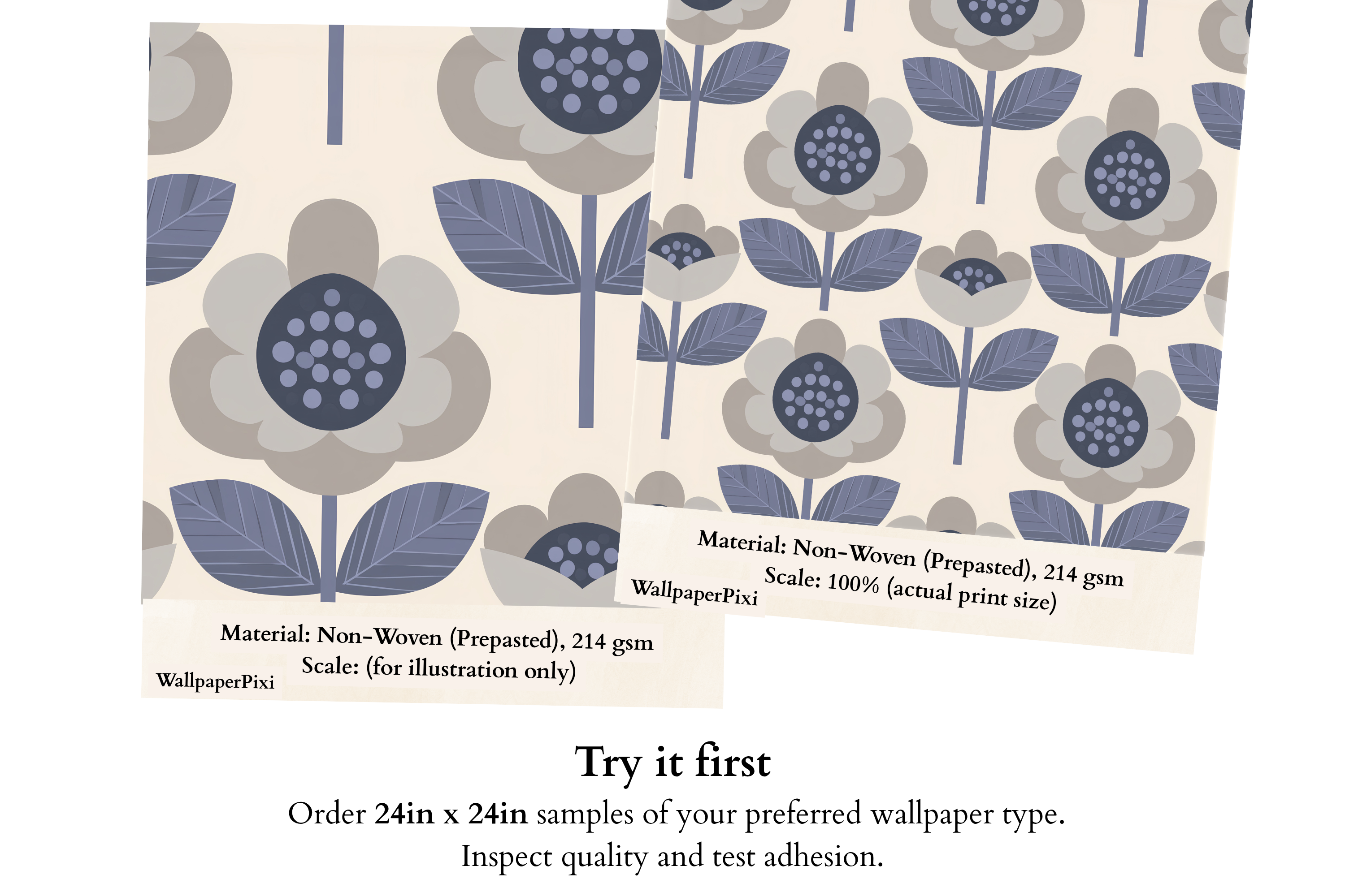 Retro Scandinavian Floral Wallpaper Mid-Century Slate Blue & Gray Geometric Botanical Mural