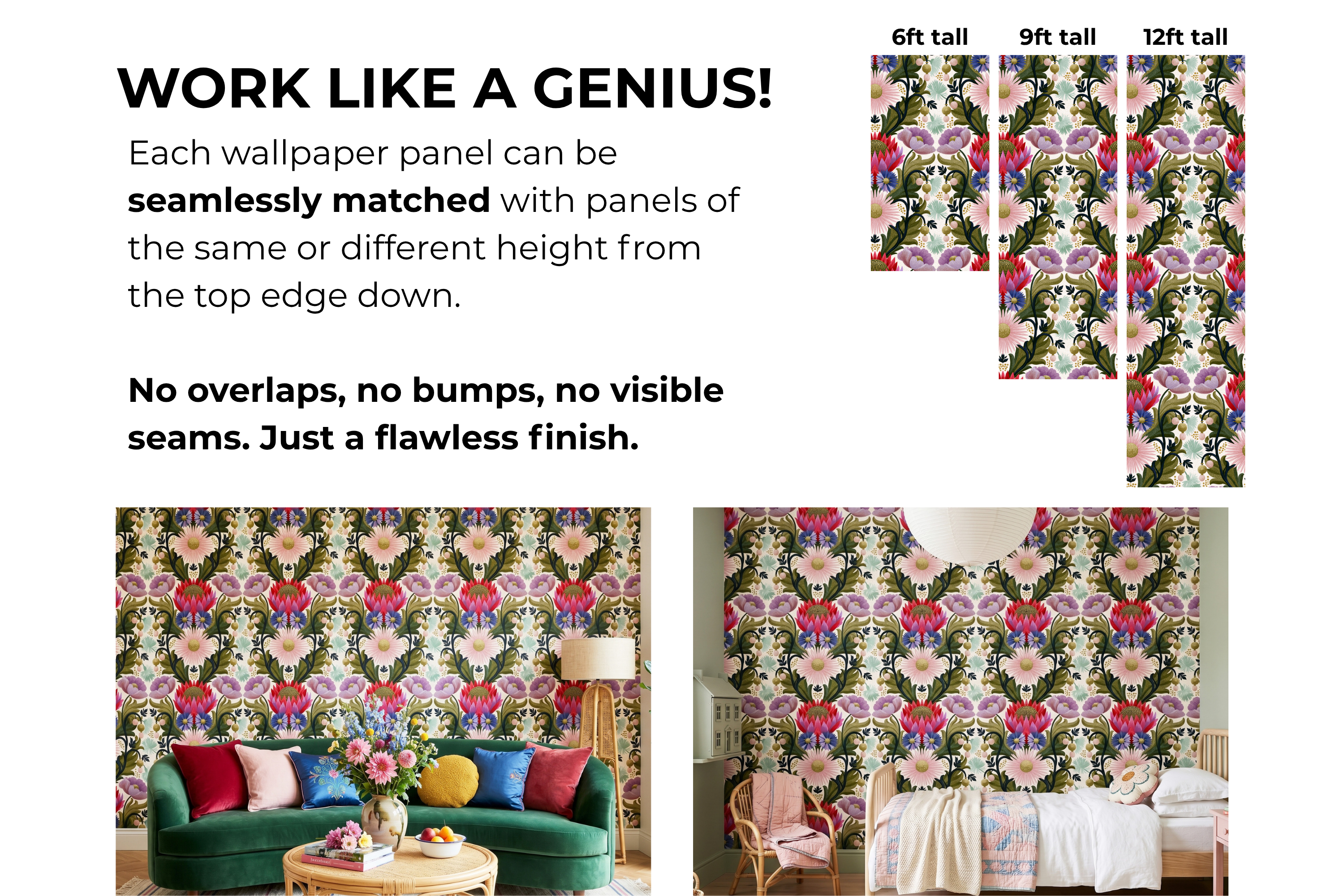 Folk Floral Wallpaper Maximalist Botanical Living Room
