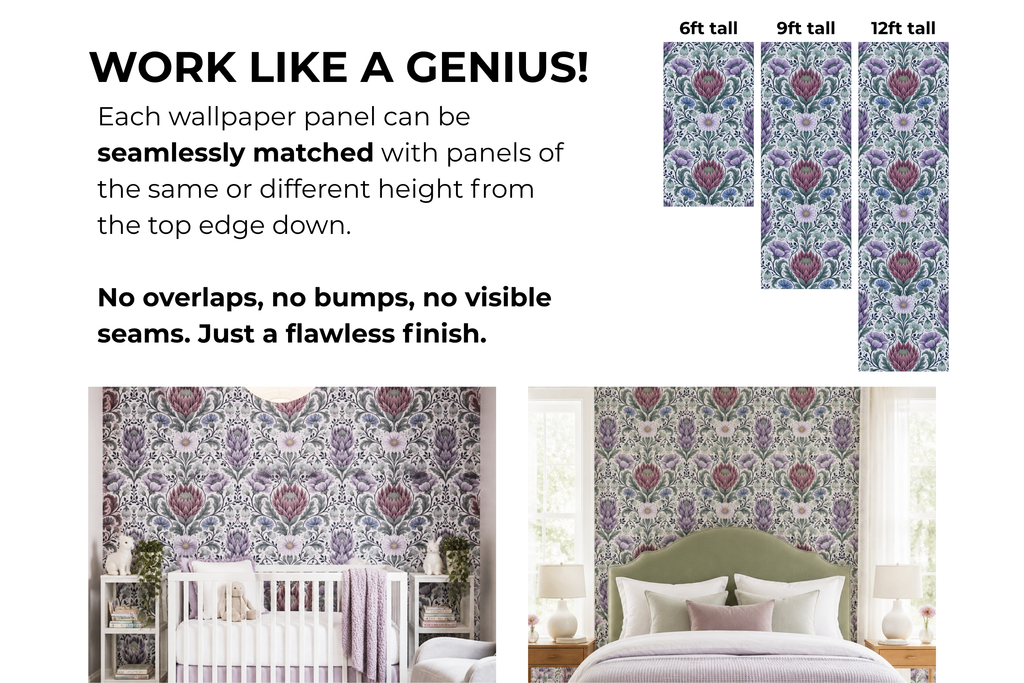 Purple Botanical Wallpaper Protea Damask Floral Living Room