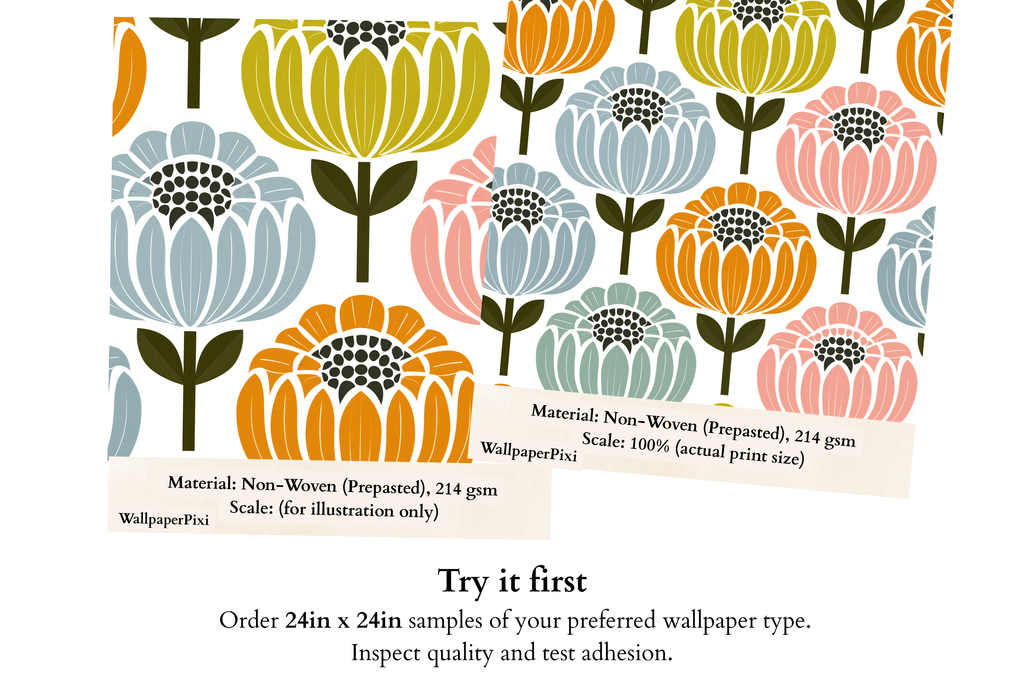 Retro Vibrant Scandinavian Floral Wallpaper Colorful Mid-Century Modern Geometric Botanical Mural