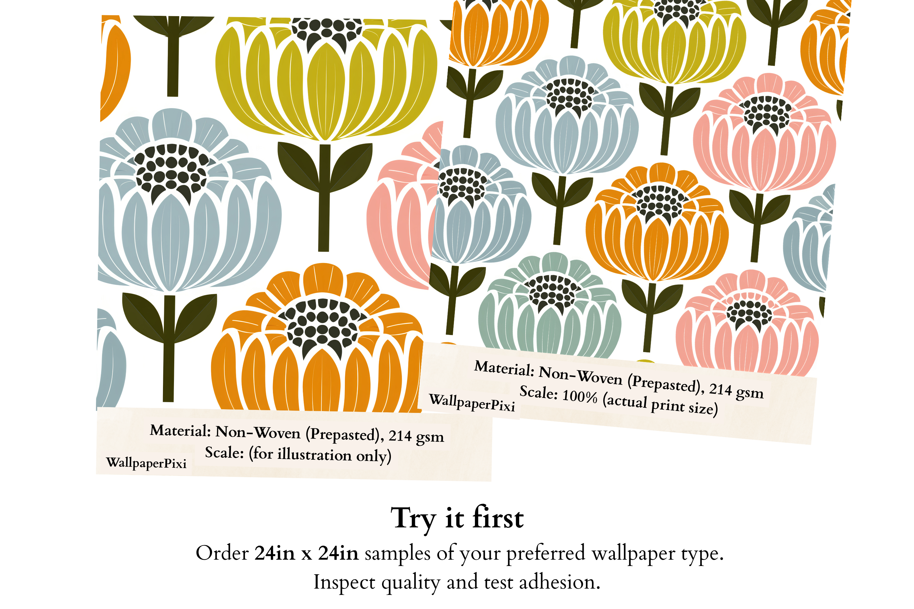 Retro Vibrant Scandinavian Floral Wallpaper Colorful Mid-Century Modern Geometric Botanical Mural