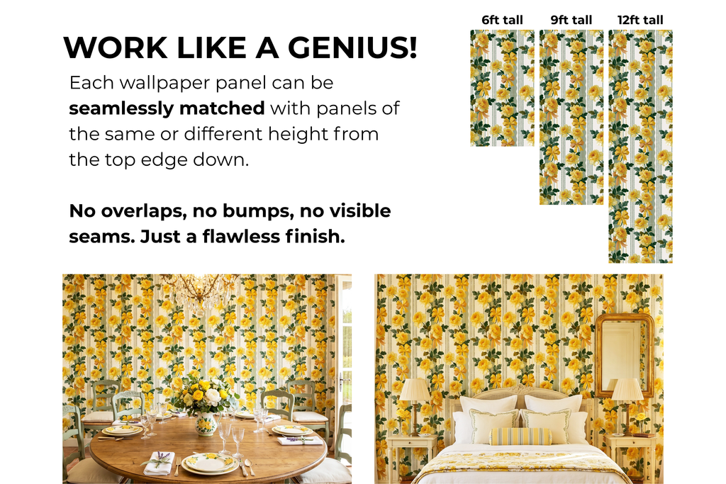 Yellow Rose Wallpaper French Vintage Floral Stripe