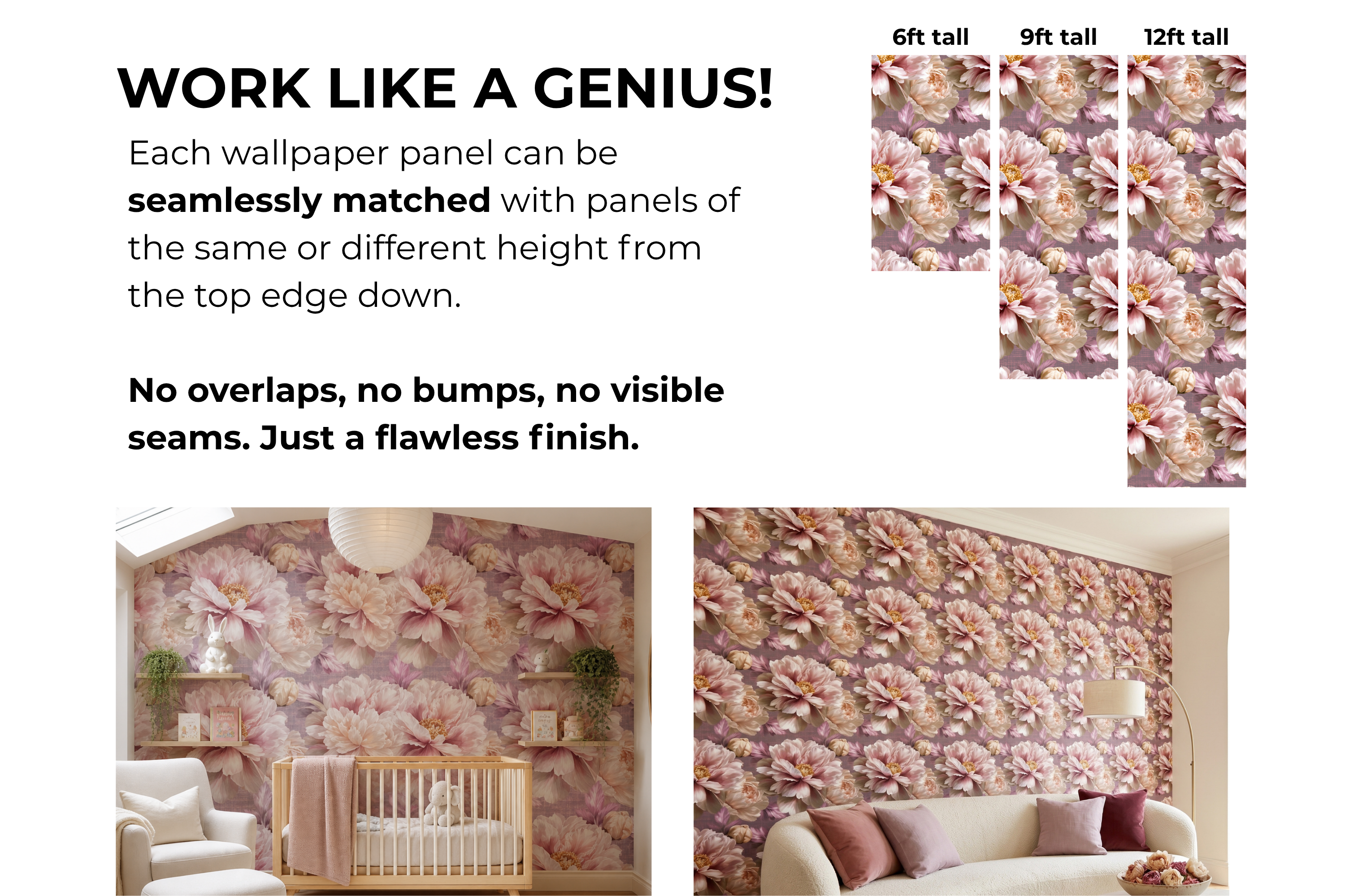 Peony Wallpaper Blush Pink Oversized Floral Bedroom Nursery