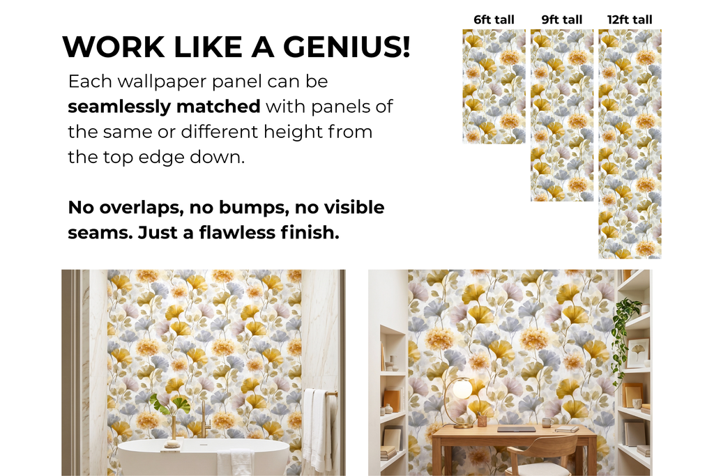 Watercolour Floral Wallpaper Gold Ginkgo Botanical Bedroom