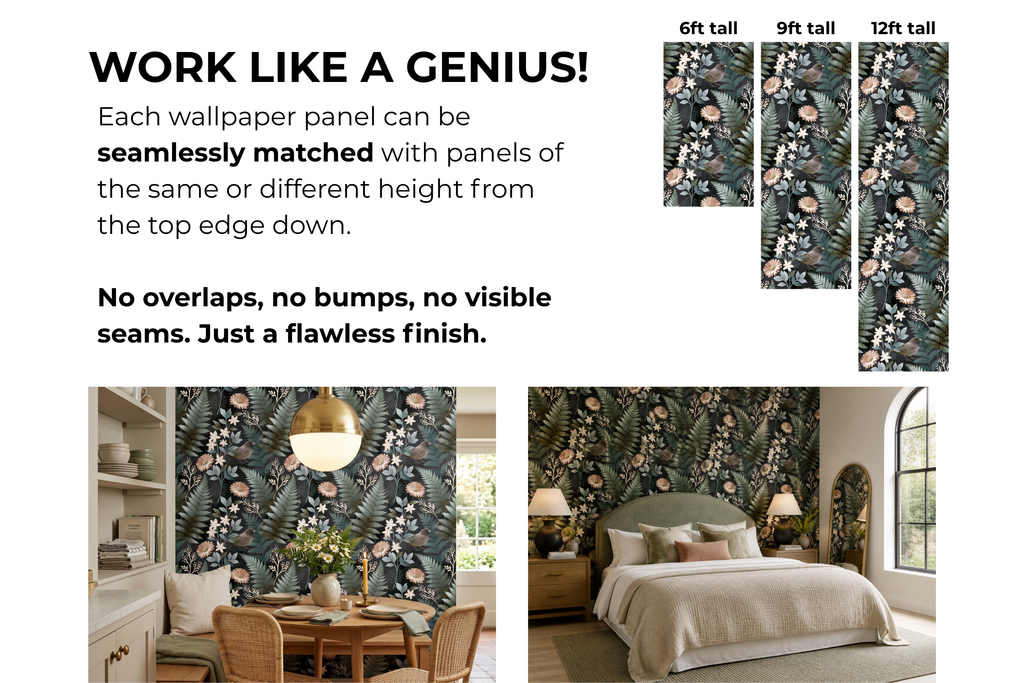 Dark Floral Wallpaper Bird Fern Botanical Bedroom Mural