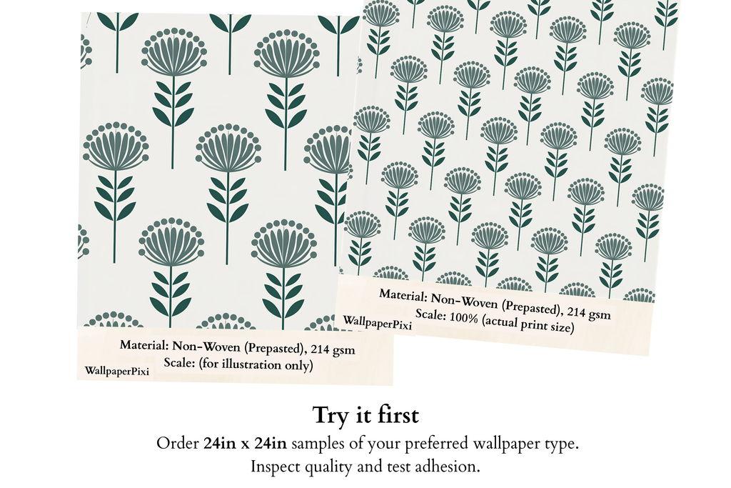 Minimalist Mid-Century Botanical Wallpaper Scandinavian Dark Teal Geometric Floral Mural